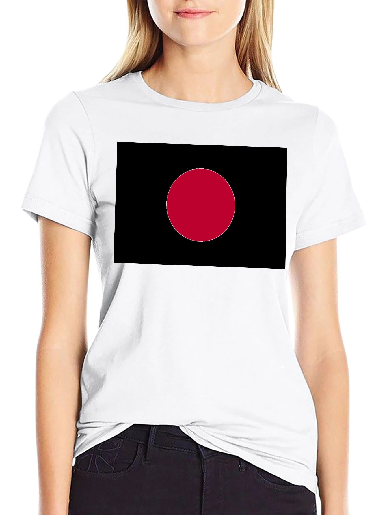 Black Tee with Red Dot Graphic