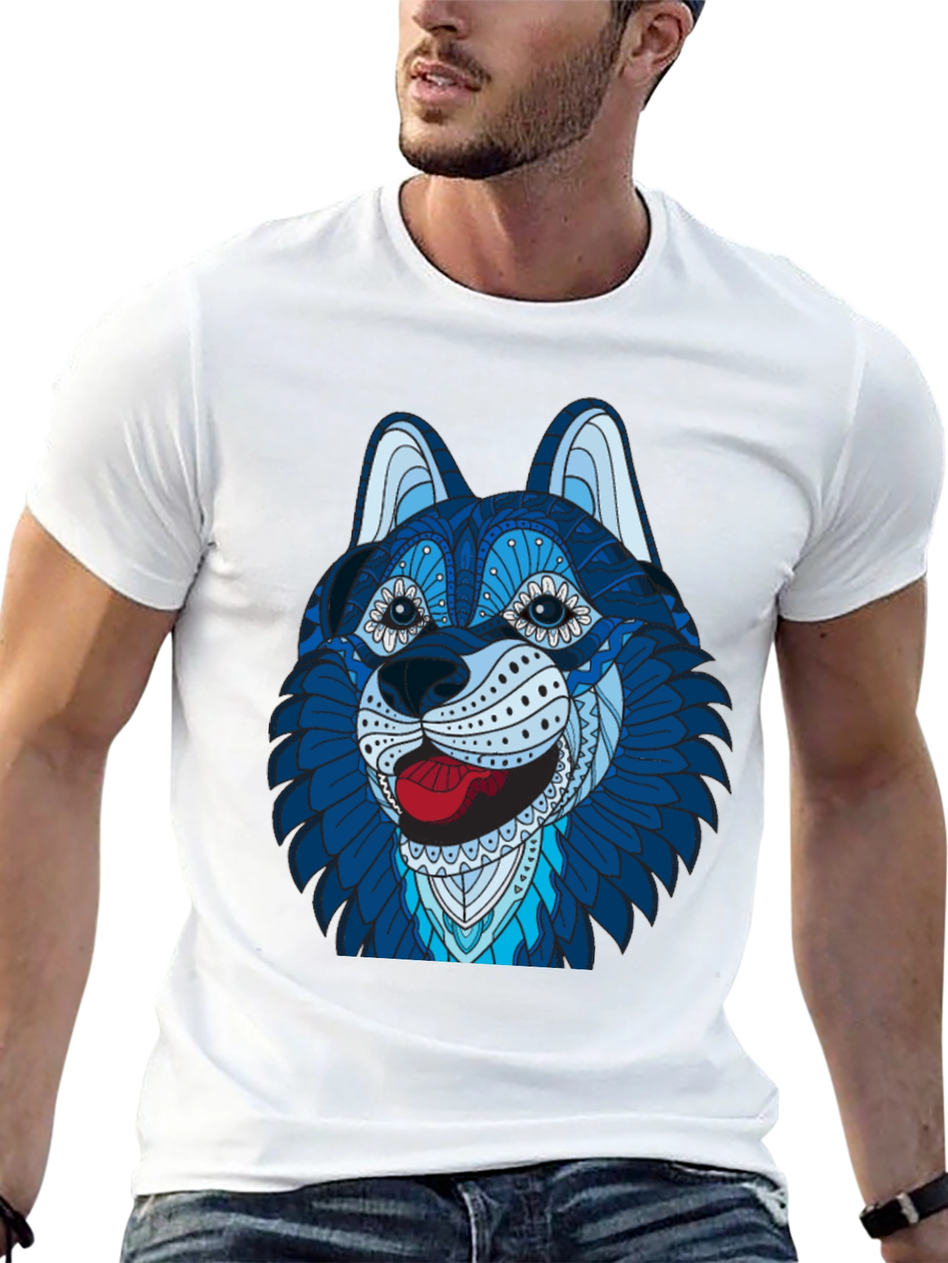 Husky Dog Graphic Tee - Mens Black T-Shirt