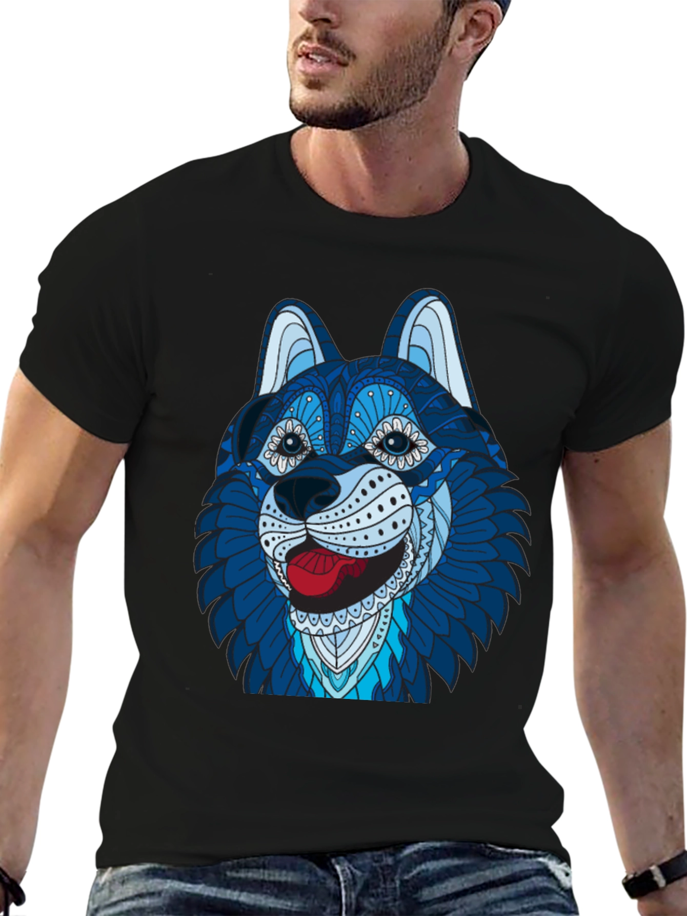 Husky Dog Graphic Tee - Mens Black T-Shirt