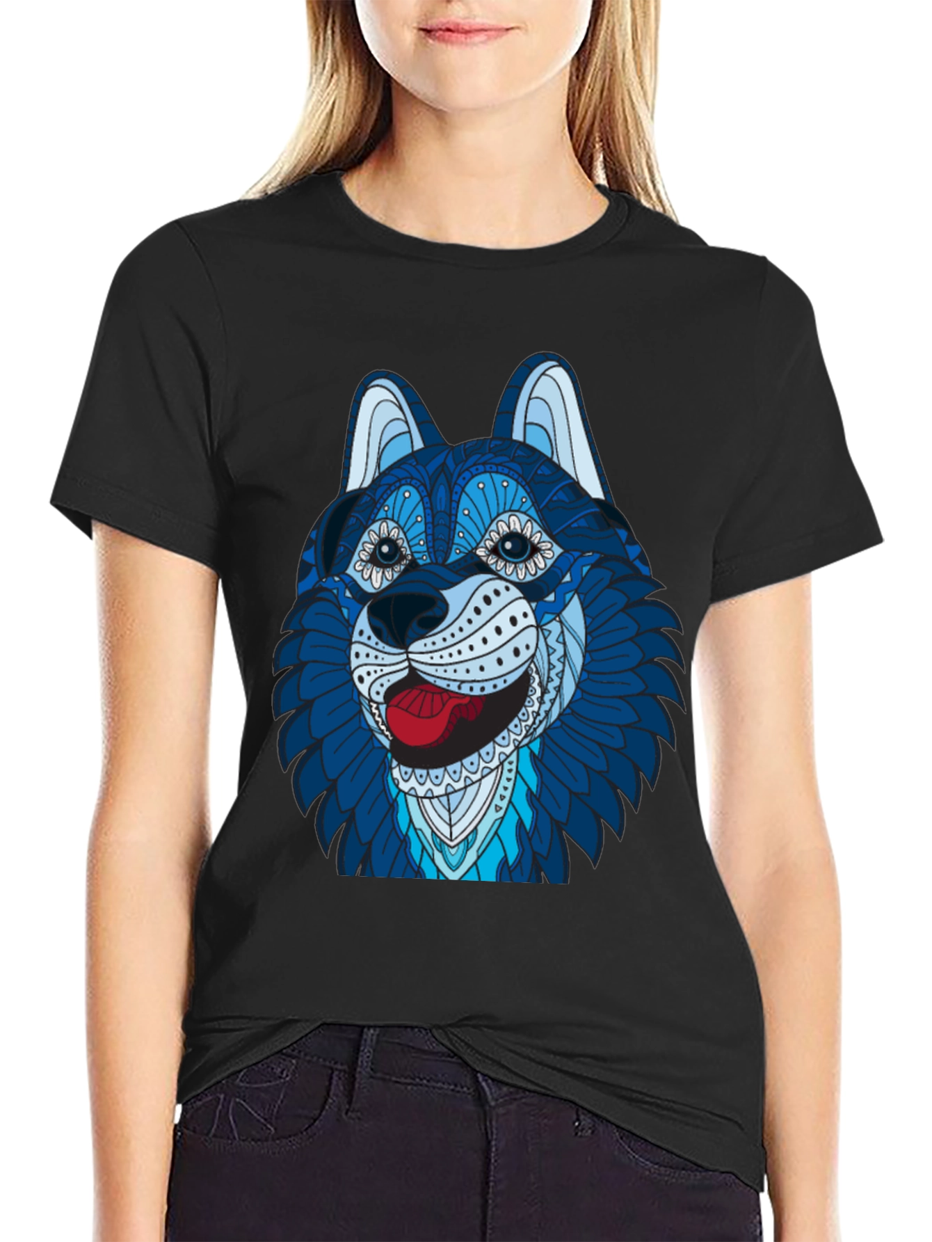 Husky Dog Graphic Tee - Mens Black T-Shirt