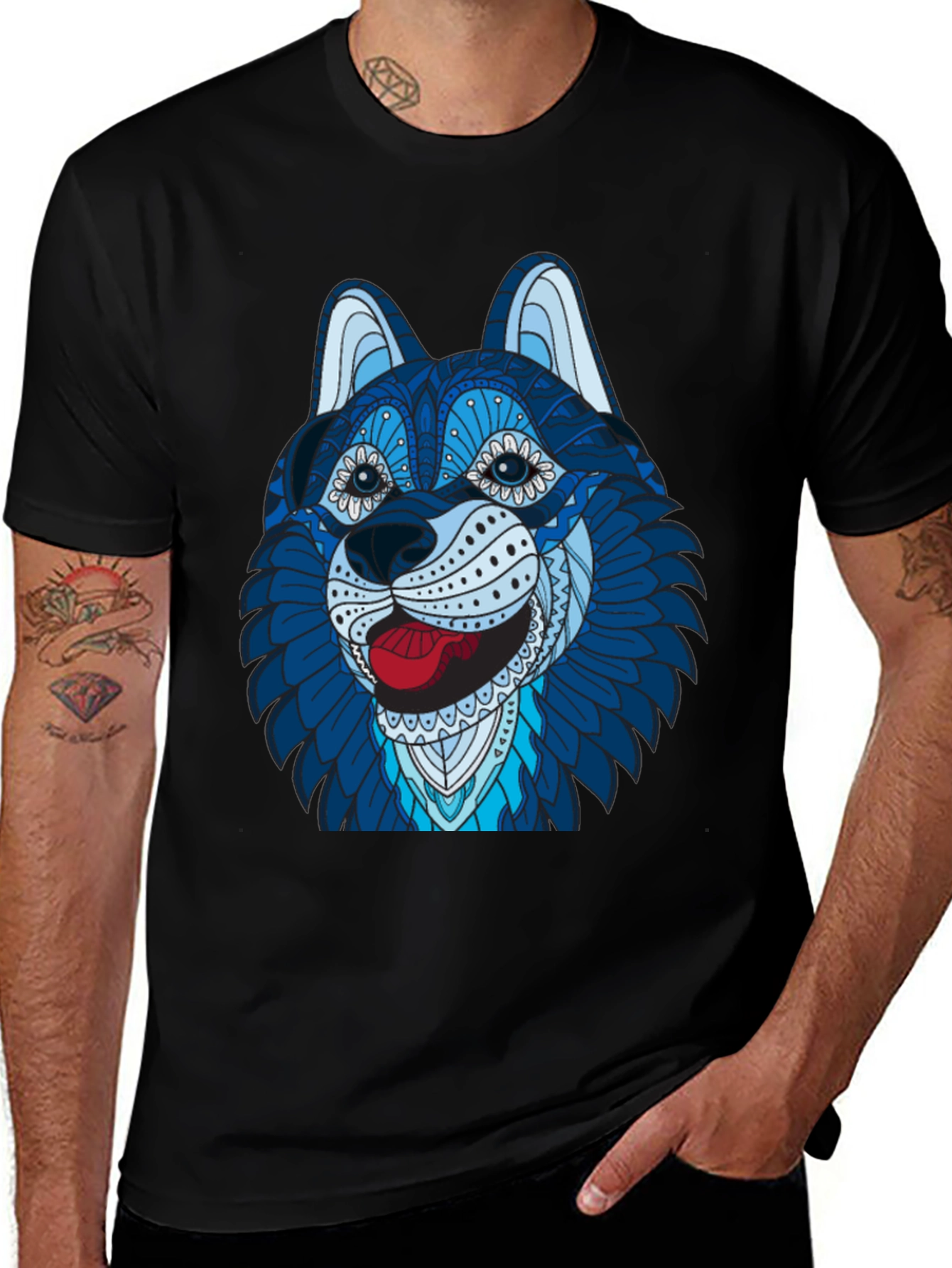 Husky Dog Graphic Tee - Mens Black T-Shirt