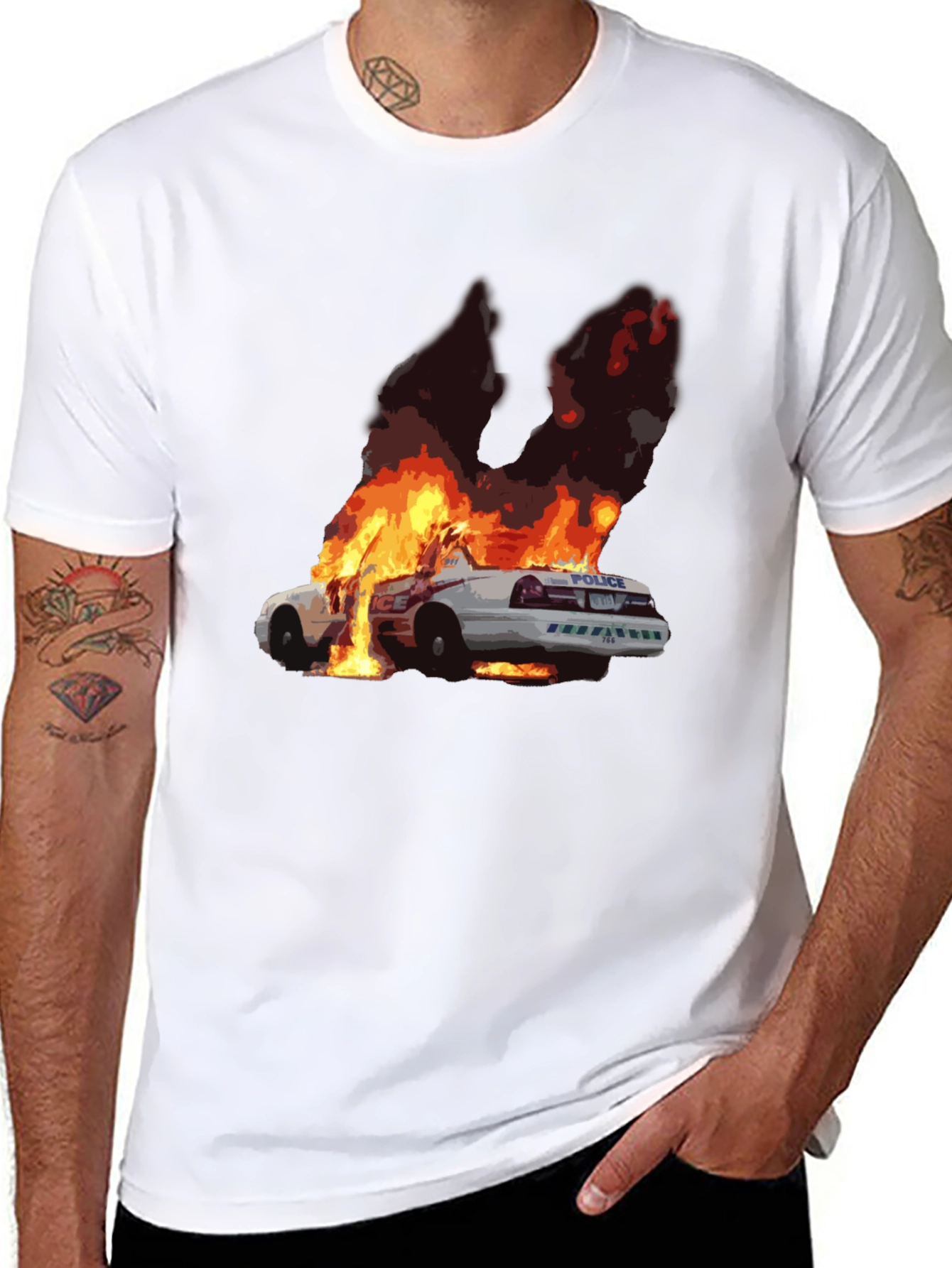 Burning Car Graphic Tee - Statement Style