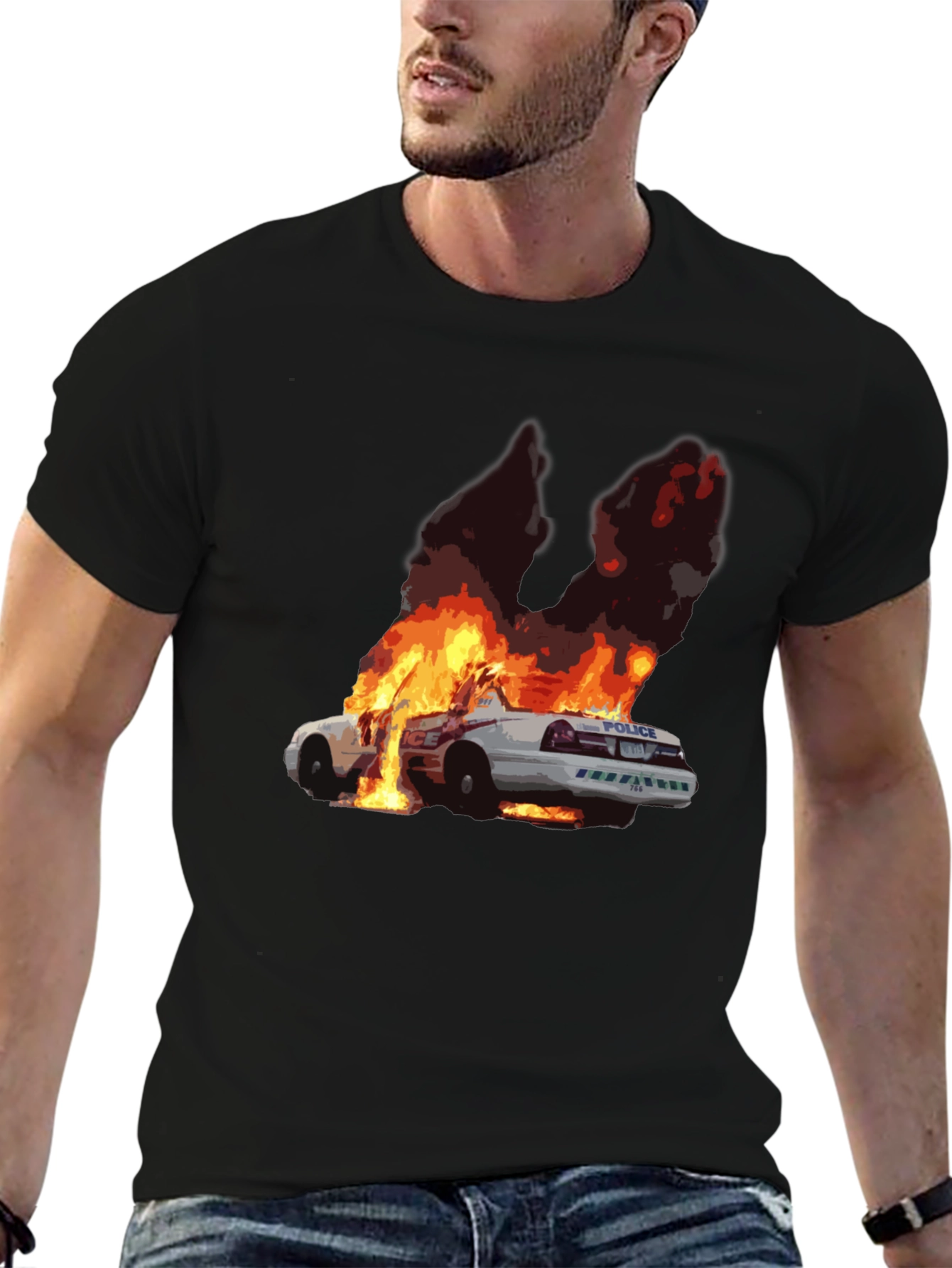 Burning Car Graphic Tee - Statement Style