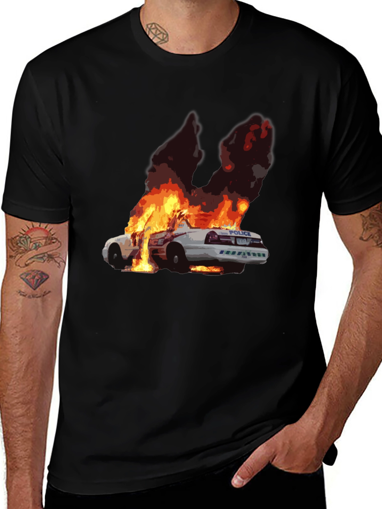 Burning Car Graphic Tee - Statement Style