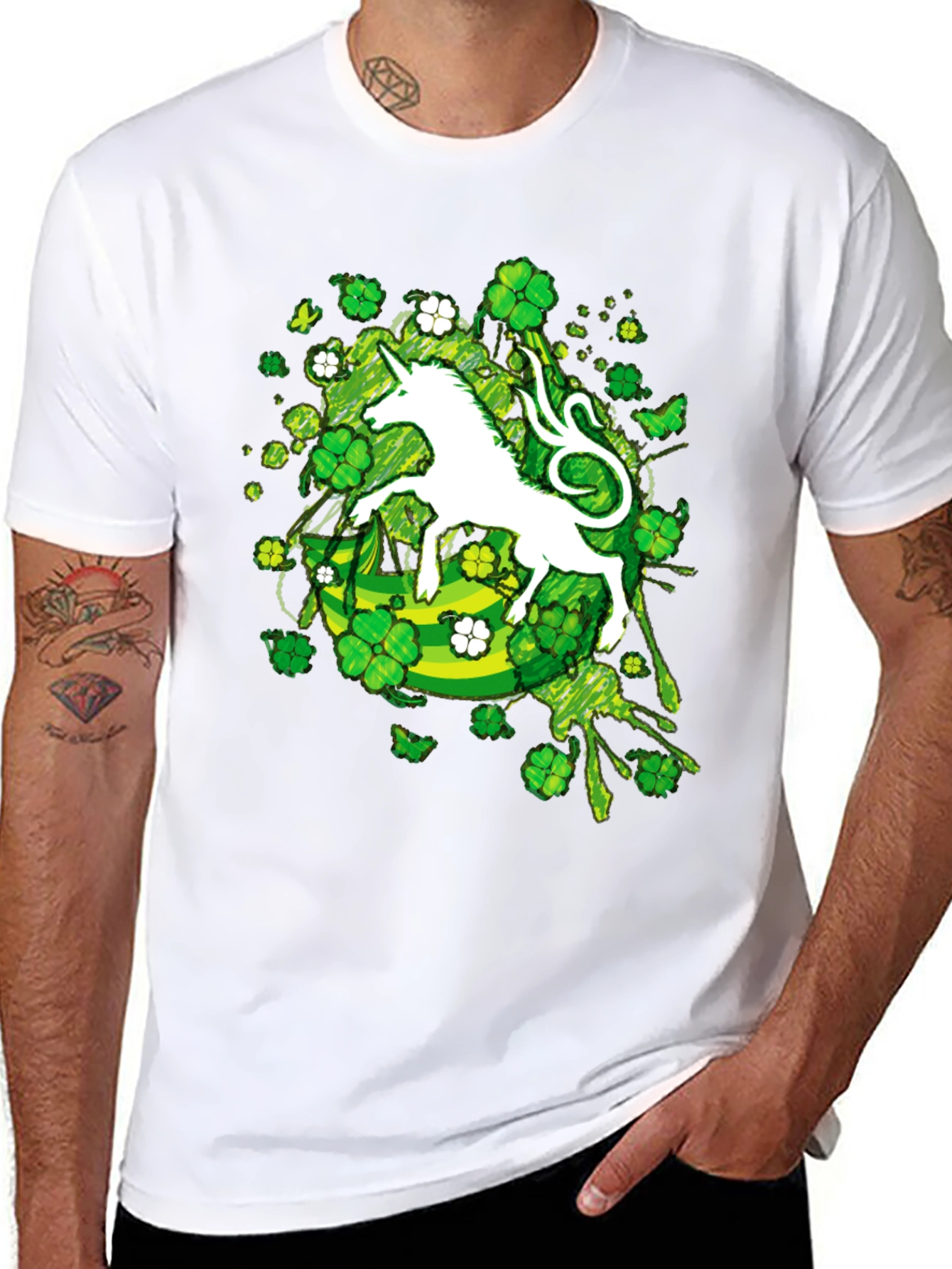 St. Patricks Day Unicorn Clover T-Shirt