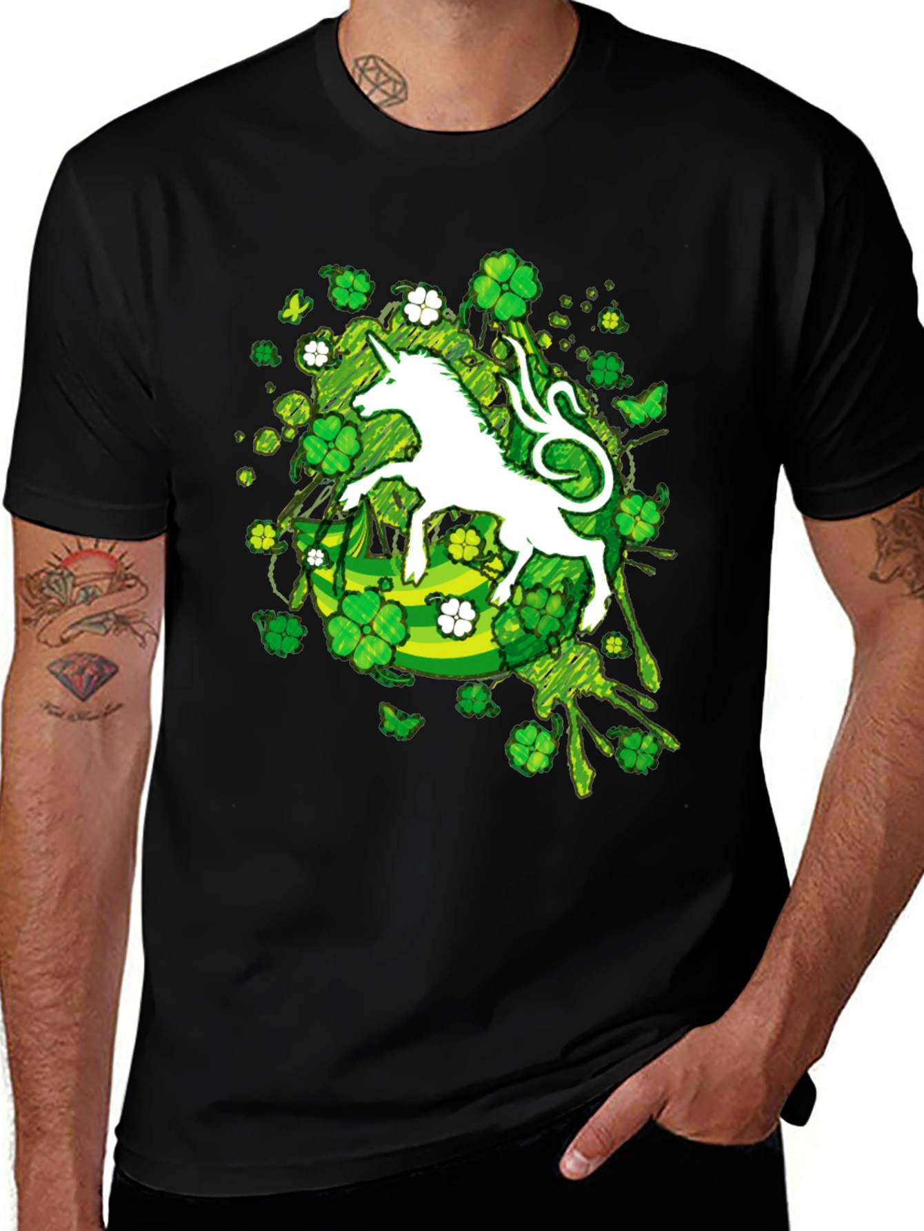 St. Patricks Day Unicorn Clover T-Shirt