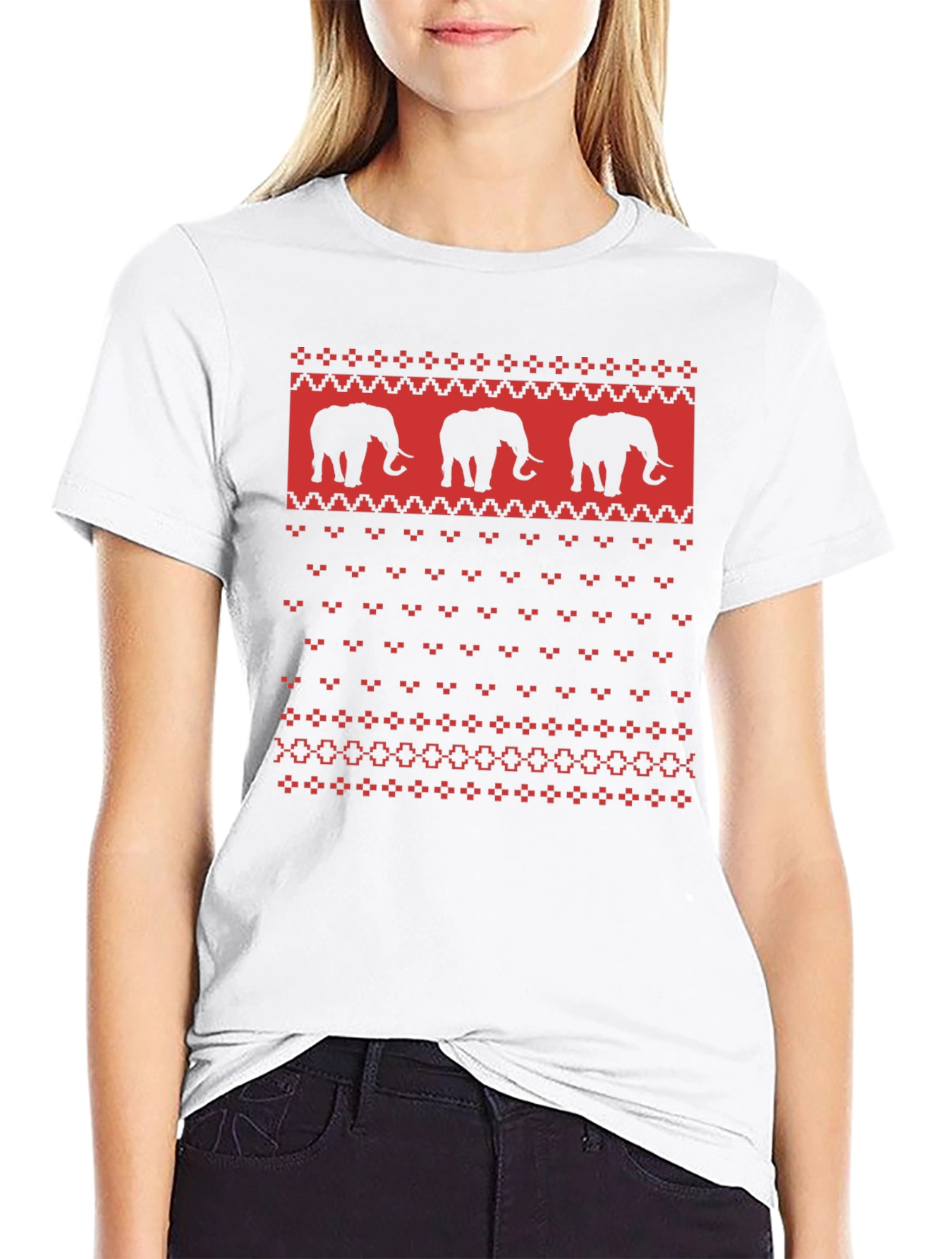 Elephant Sweater Pattern Black T-Shirt