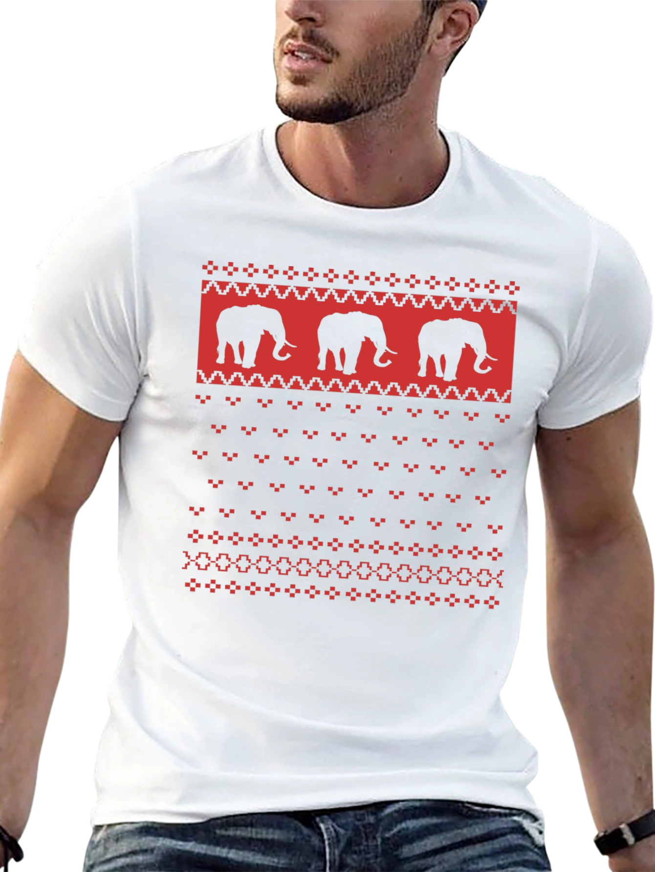 Elephant Sweater Pattern Black T-Shirt
