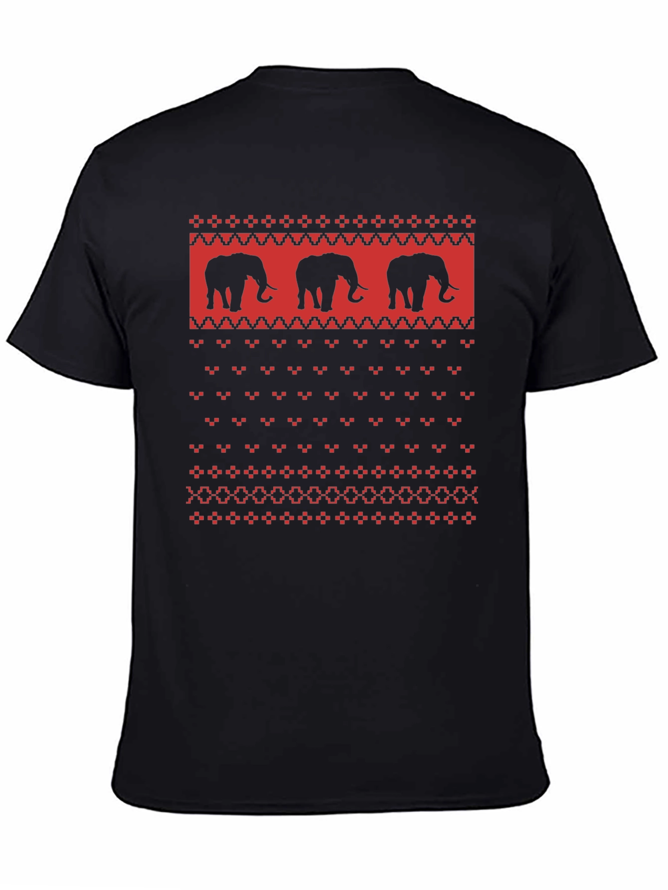 Elephant Sweater Pattern Black T-Shirt