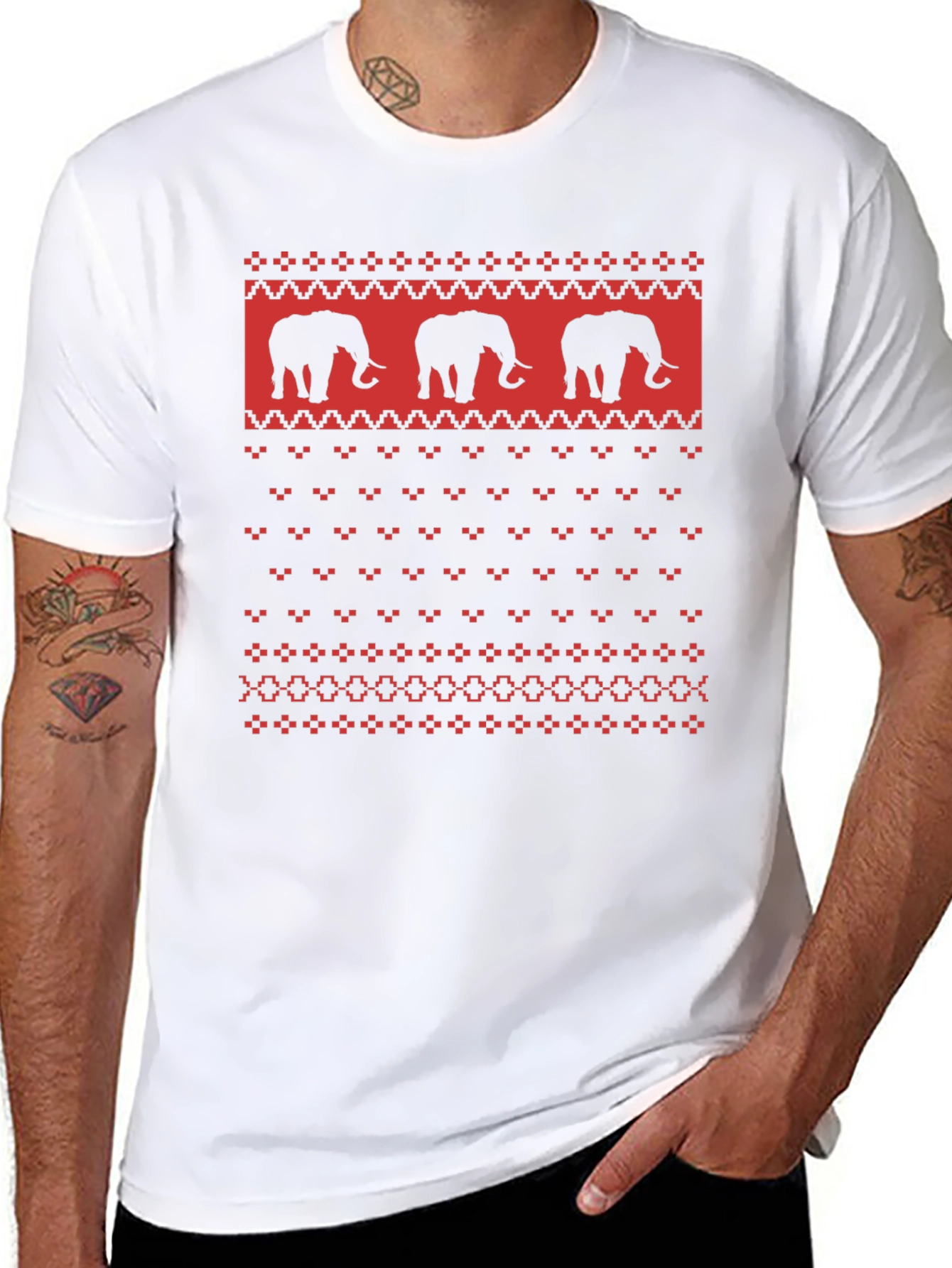 Elephant Sweater Pattern Black T-Shirt