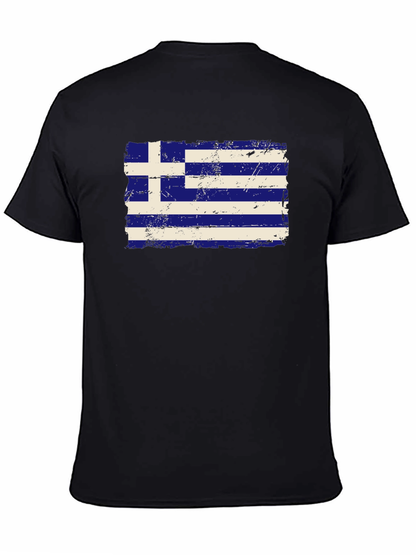 Greece Flag Distressed T-Shirt - Black Cotton Tee