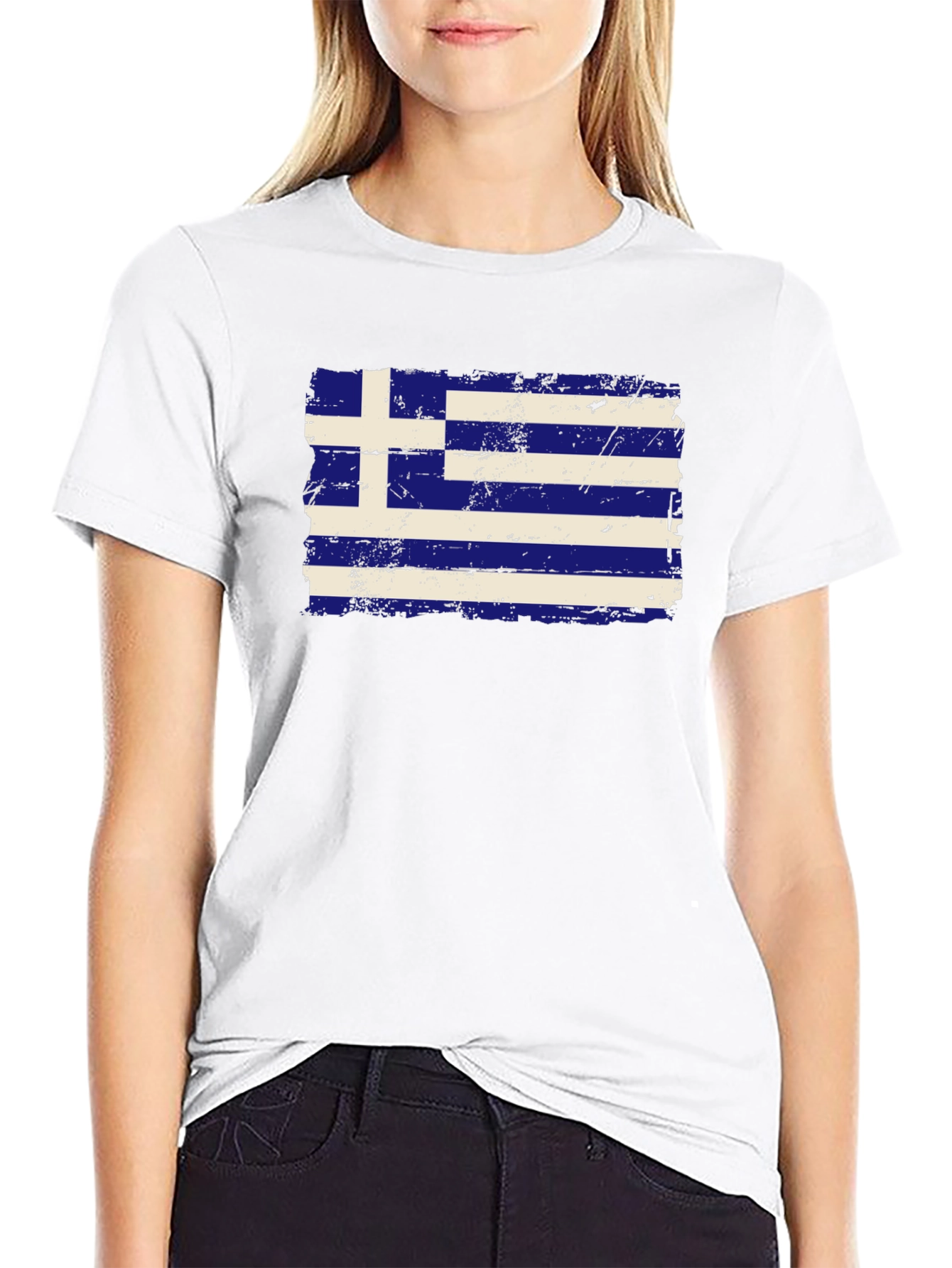 Greece Flag Distressed T-Shirt - Black Cotton Tee