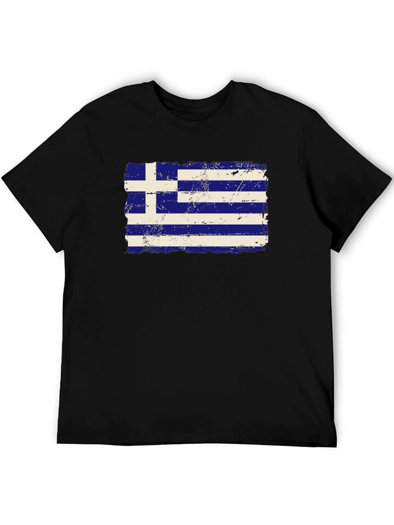 Greece Flag Distressed T-Shirt - Black Cotton Tee