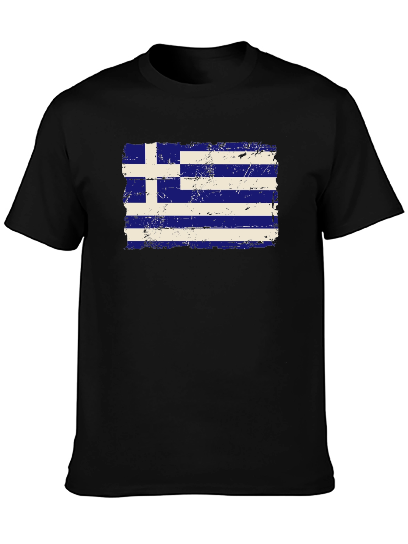 Greece Flag Distressed T-Shirt - Black Cotton Tee