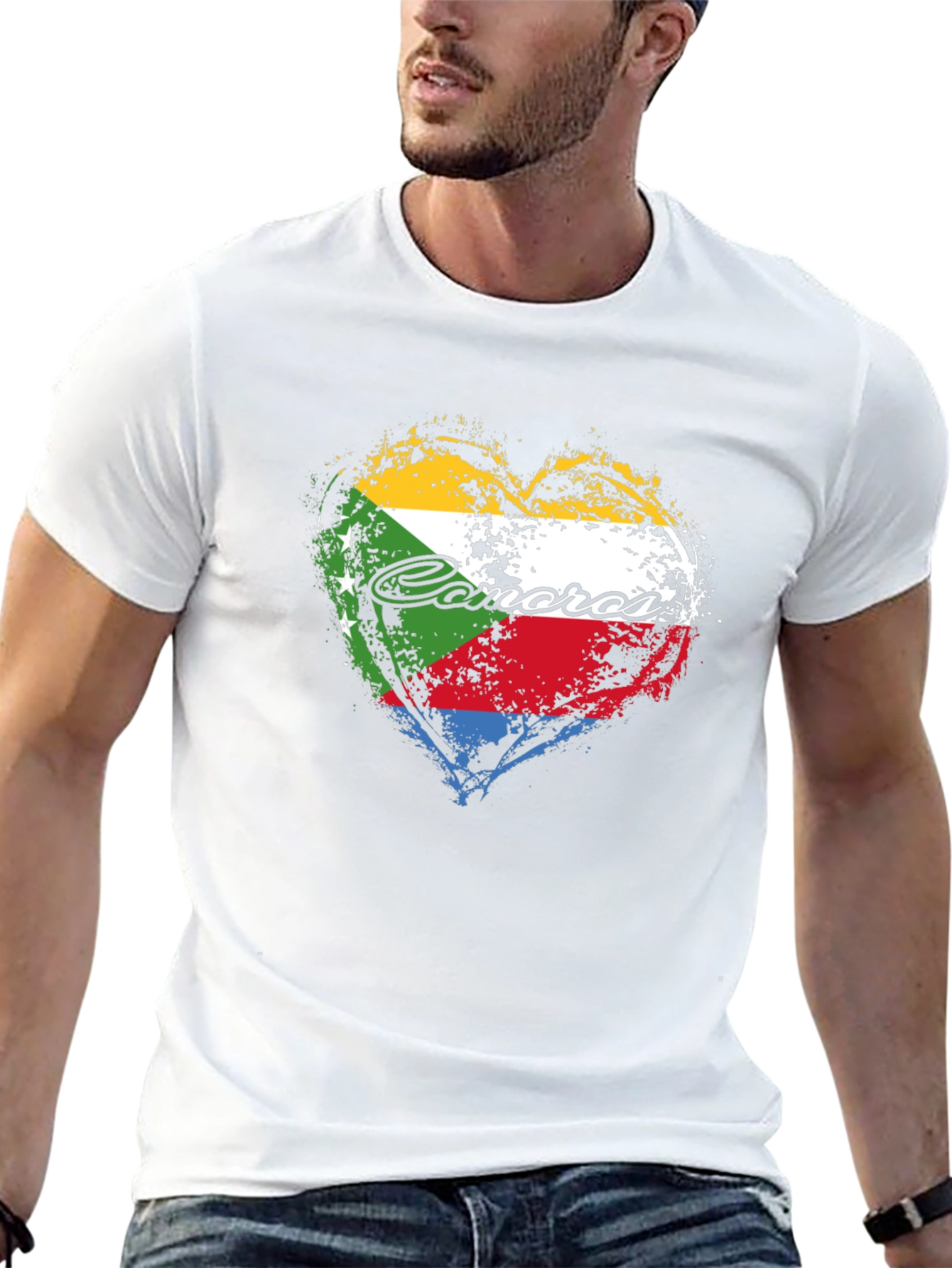 Comoros Flag Heart T-Shirt - Black Graphic Tee