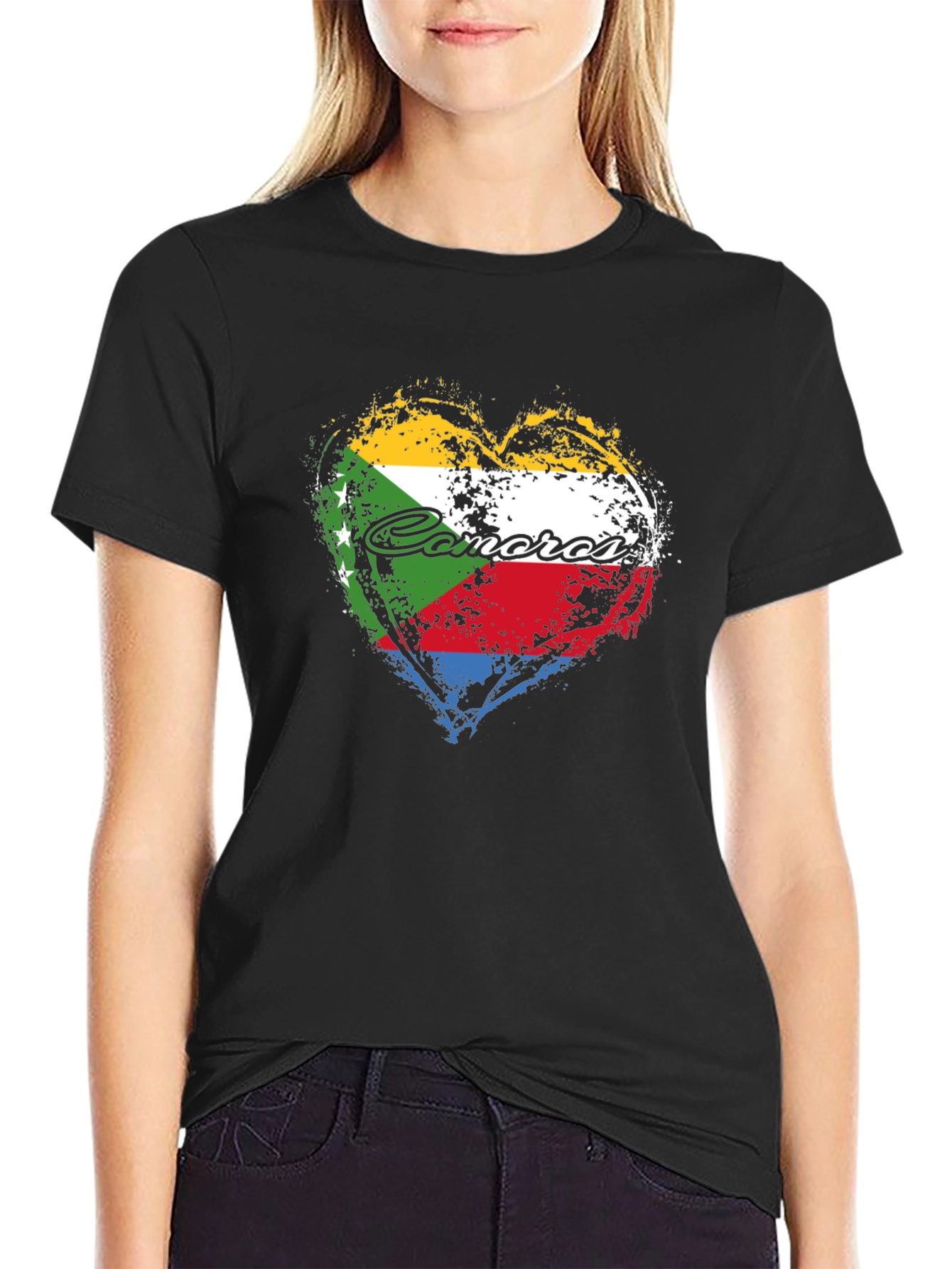 Comoros Flag Heart T-Shirt - Black Graphic Tee