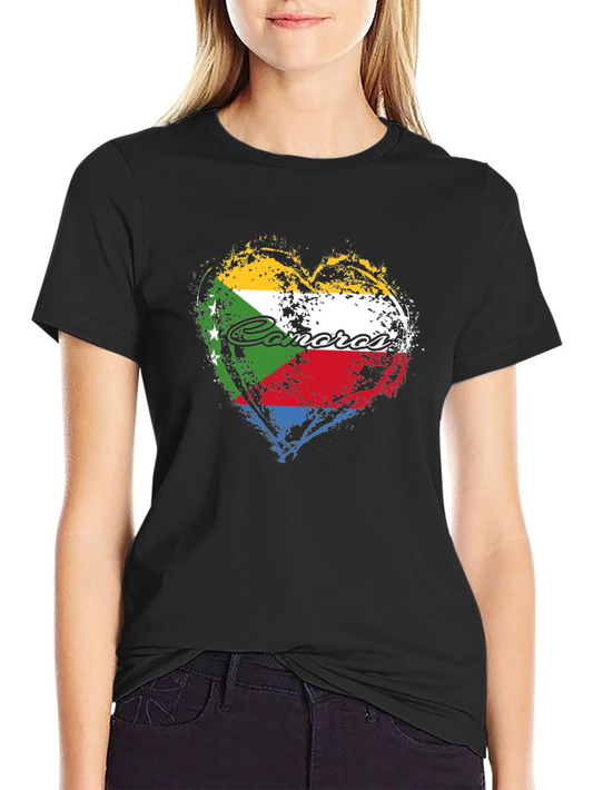 Comoros Flag Heart T-Shirt - Black Graphic Tee