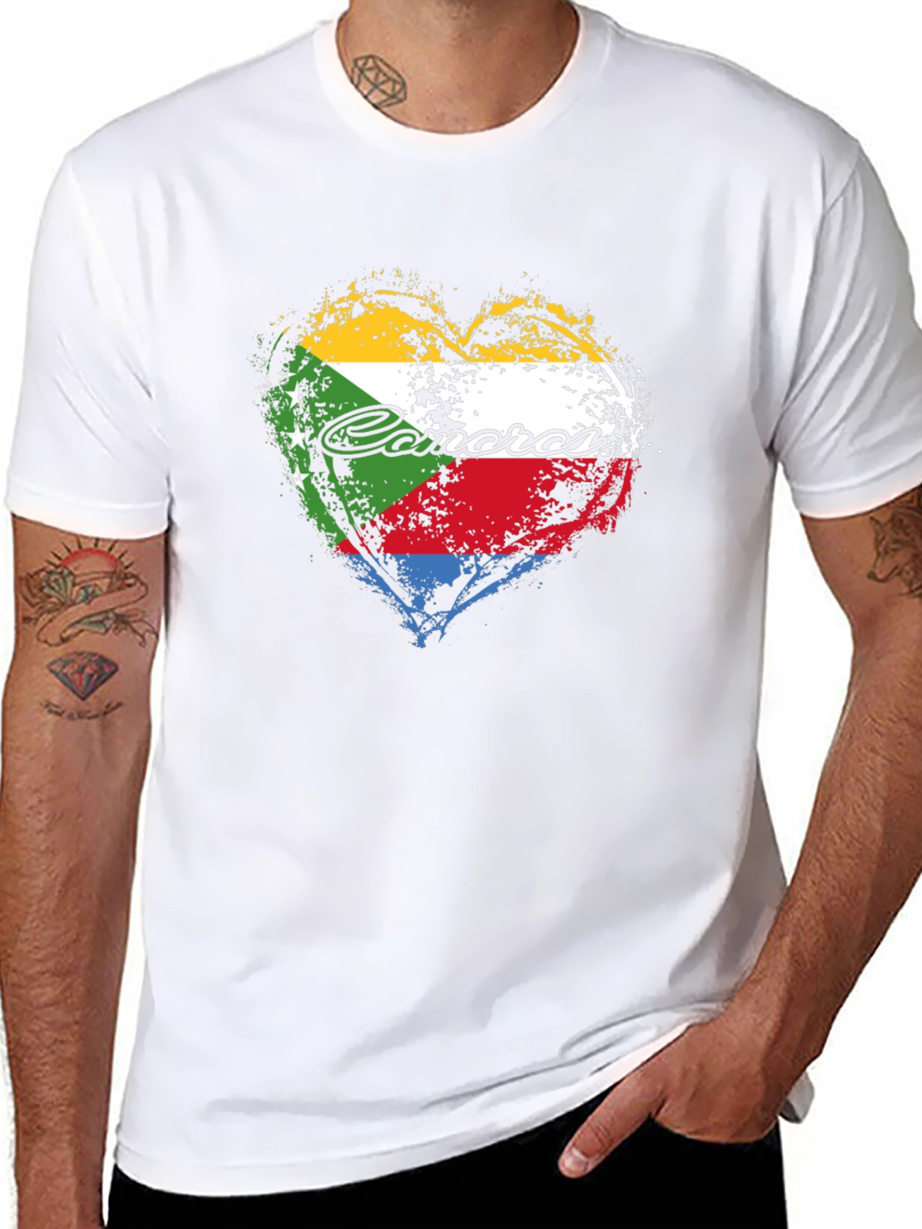 Comoros Flag Heart T-Shirt - Black Graphic Tee