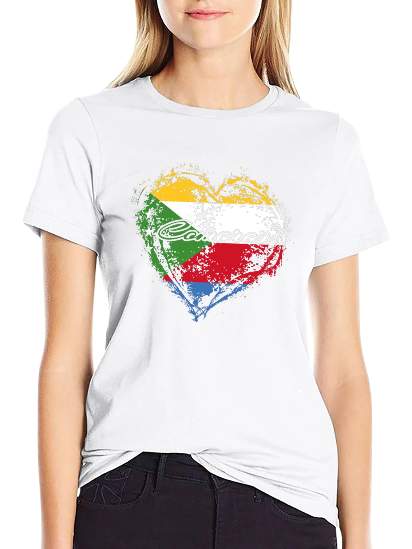 Comoros Flag Heart T-Shirt - Black Graphic Tee