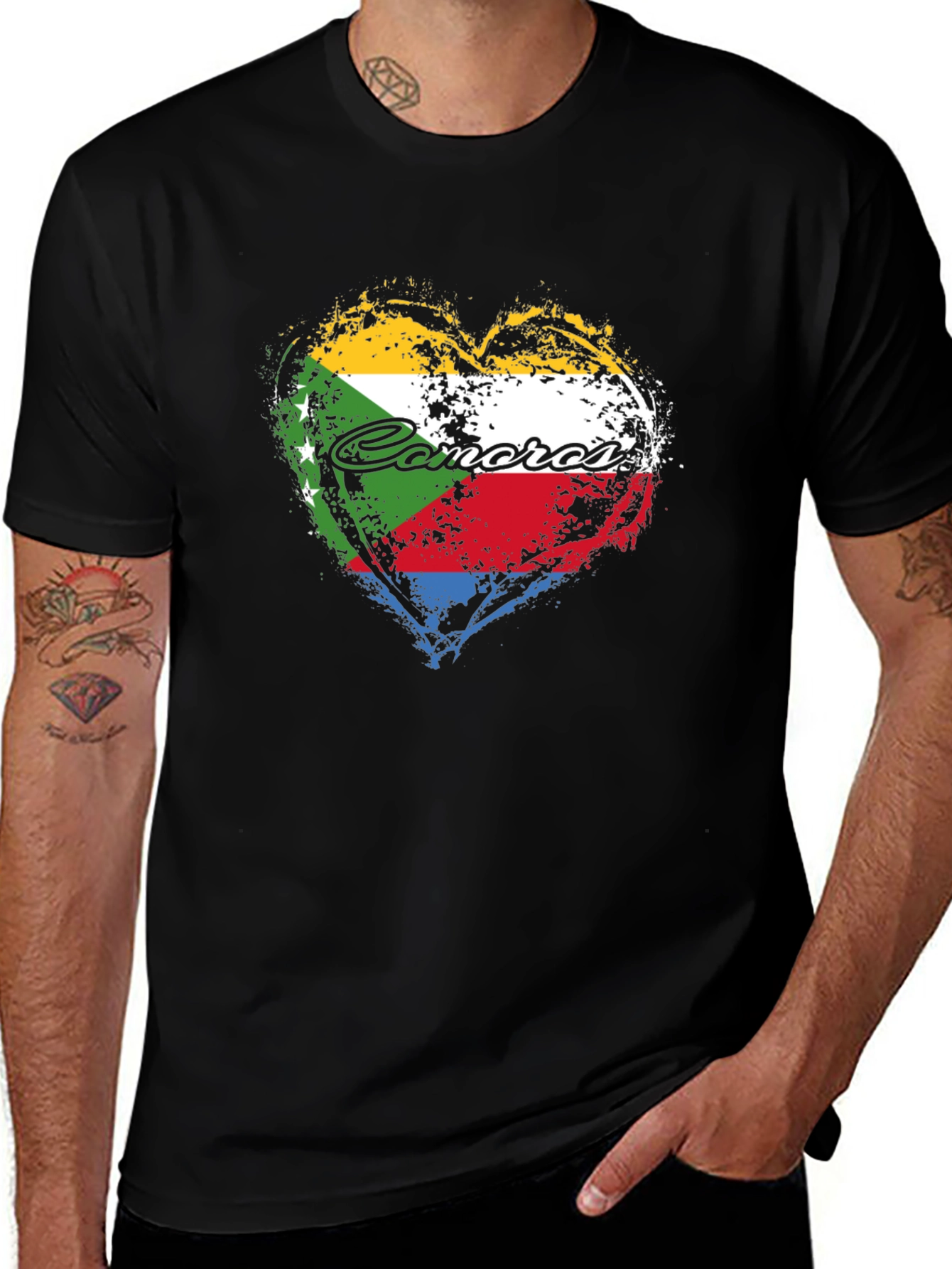 Comoros Flag Heart T-Shirt - Black Graphic Tee