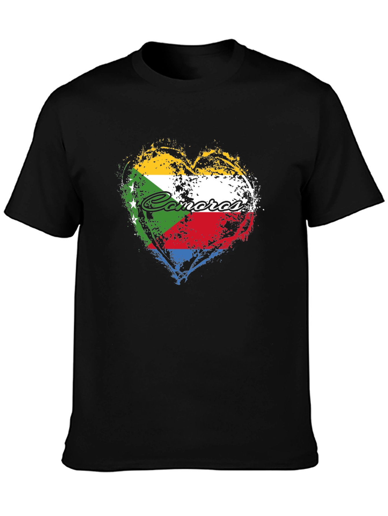 Comoros Flag Heart T-Shirt - Black Graphic Tee