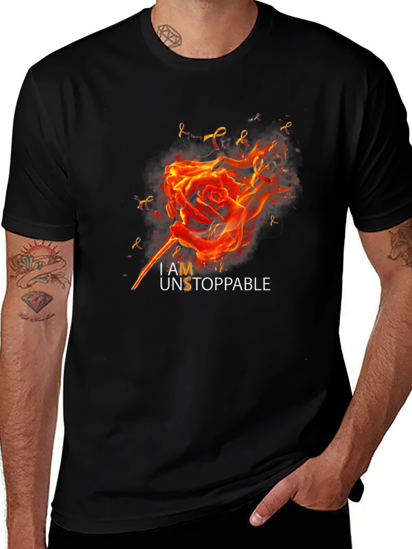 I AM Unstoppable Rose Fire Black Graphic T-Shirt