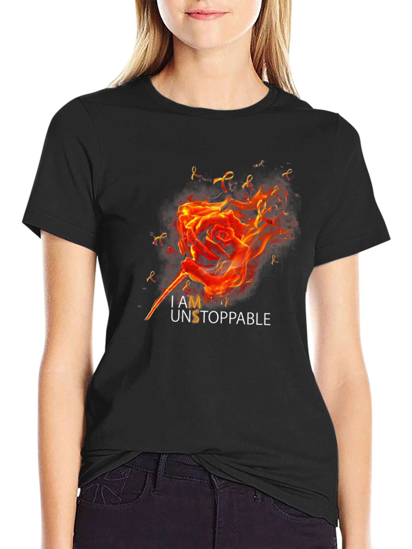 I AM Unstoppable Rose Fire Black Graphic T-Shirt