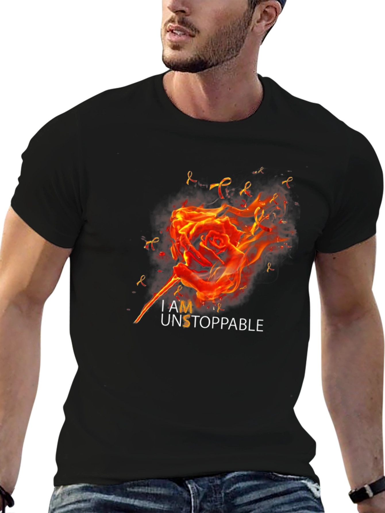 I AM Unstoppable Rose Fire Black Graphic T-Shirt