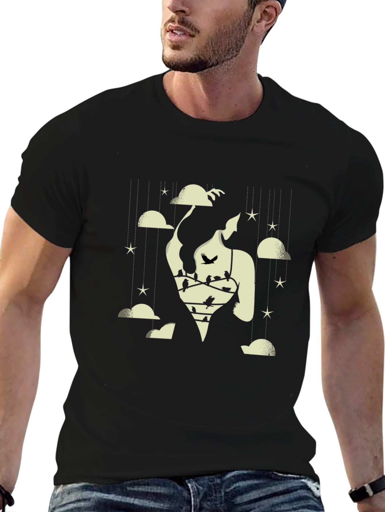Dreamscape Graphic Tee - Cloud & Bird Design