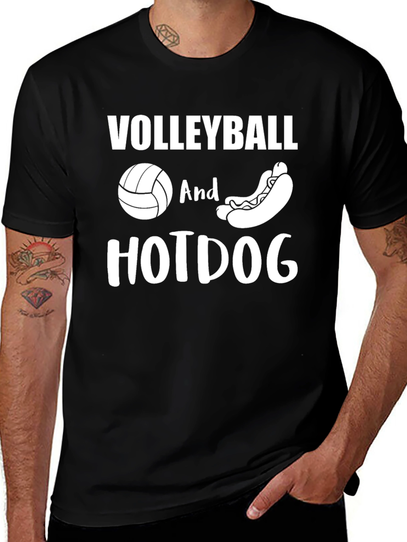 Volleyball and Hotdog Graphic T-Shirt