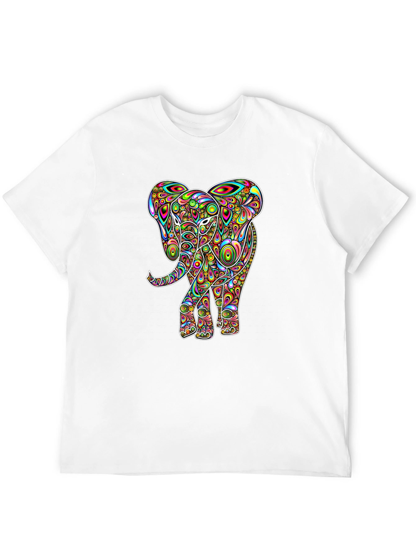 Psychedelic Elephant Graphic Tee - Black Cotton T-Shirt