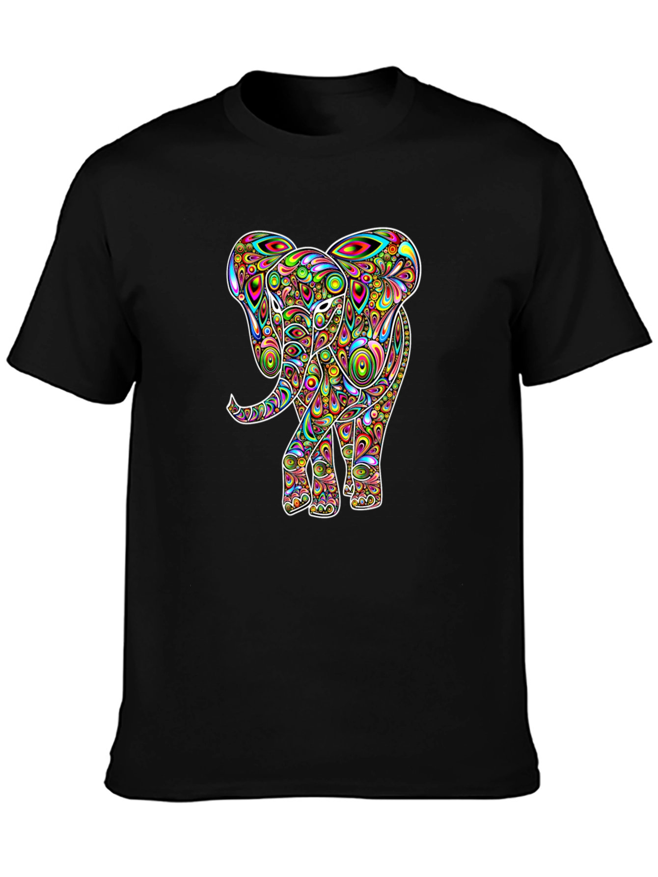 Psychedelic Elephant Graphic Tee - Black Cotton T-Shirt