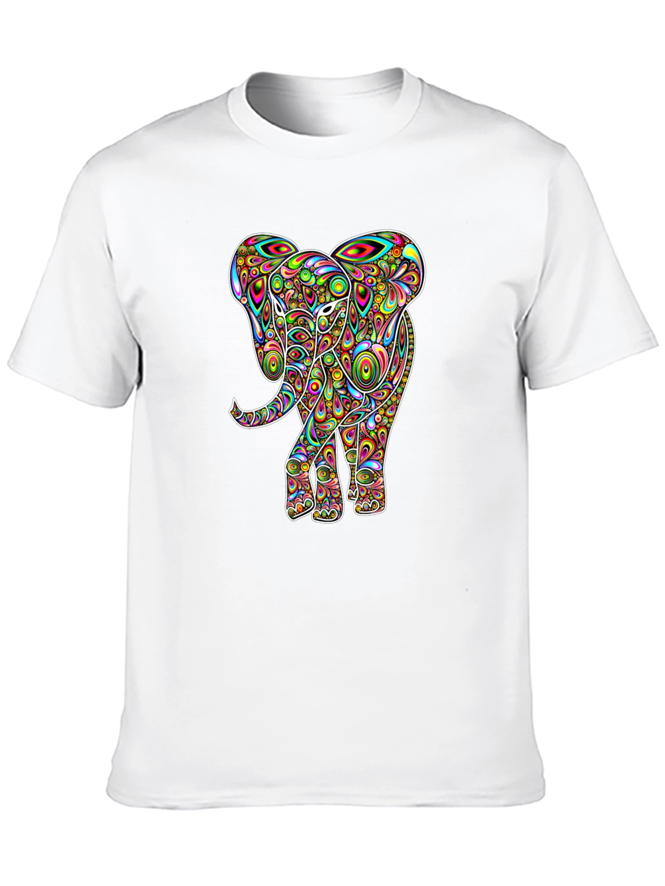 Psychedelic Elephant Graphic Tee - Black Cotton T-Shirt