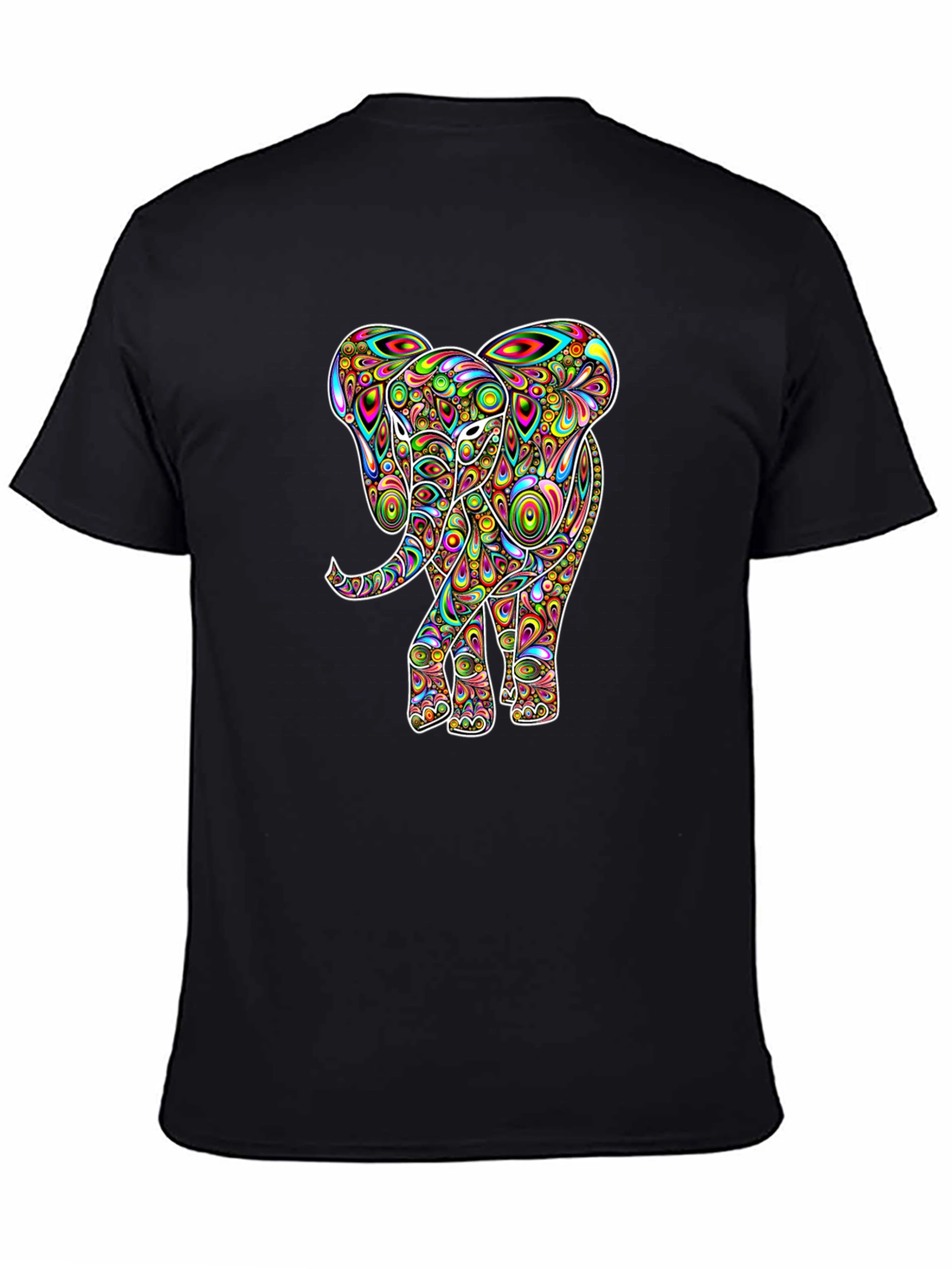 Psychedelic Elephant Graphic Tee - Black Cotton T-Shirt