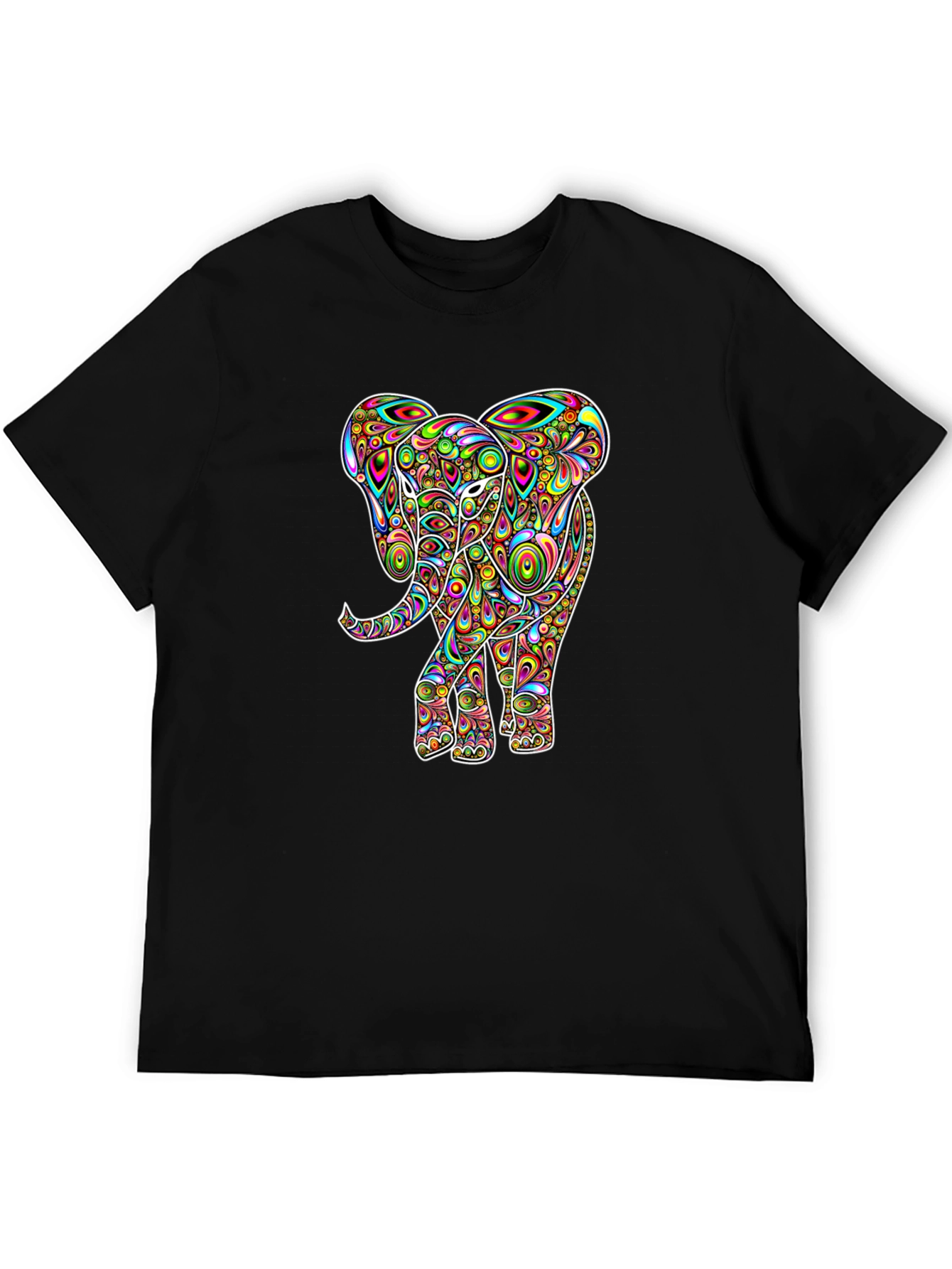 Psychedelic Elephant Graphic Tee - Black Cotton T-Shirt