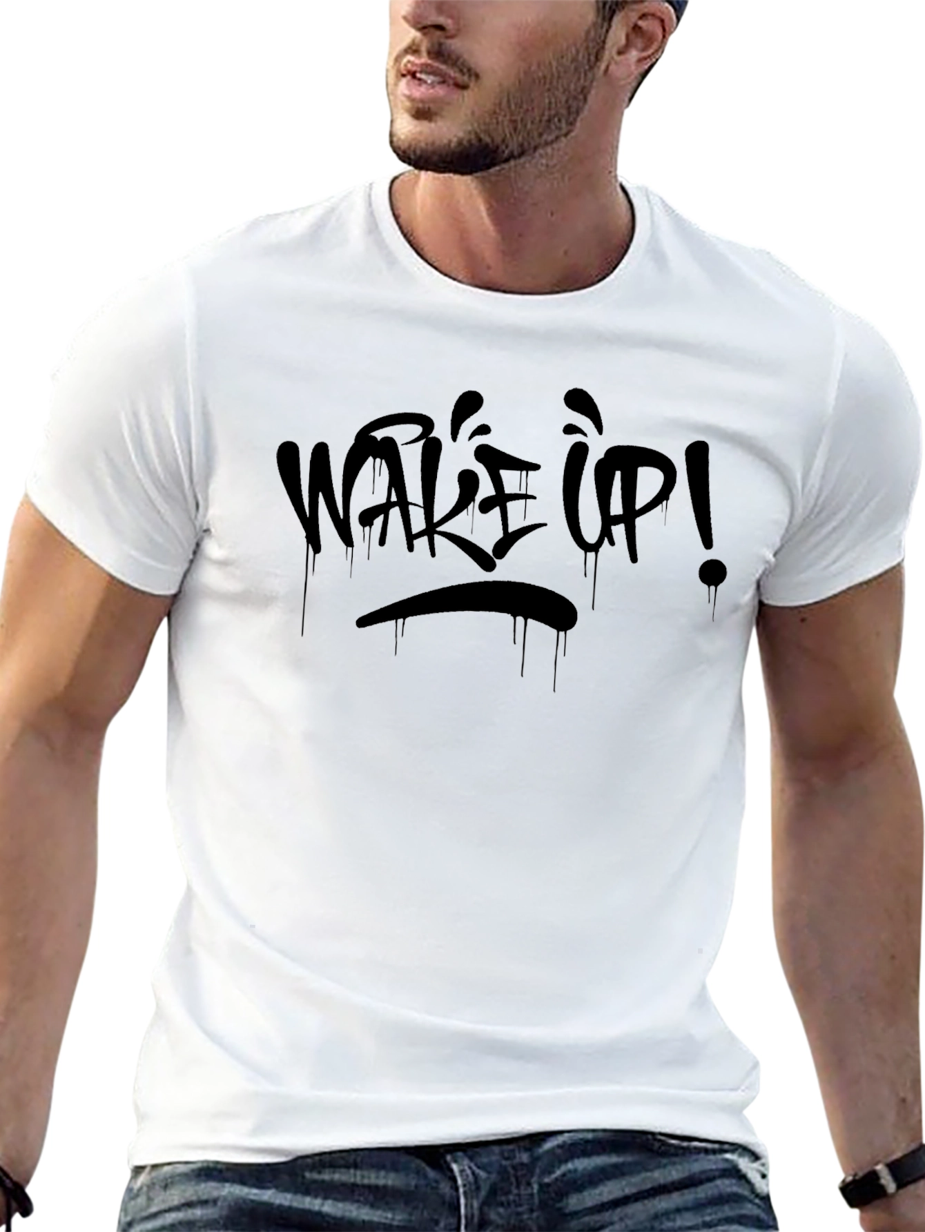 Wake Up! Graphic Print Black T-Shirt