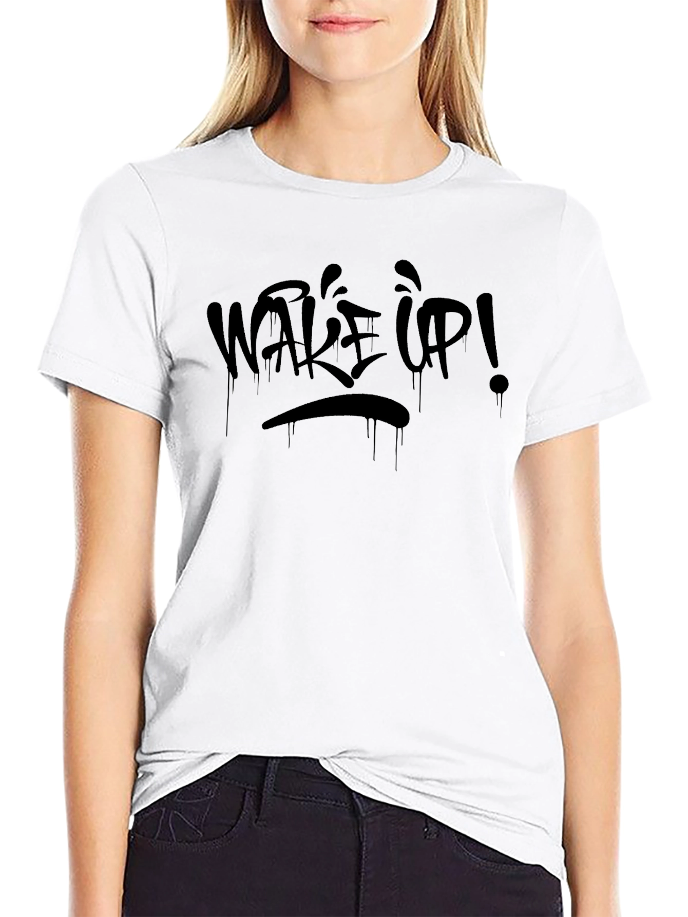 Wake Up! Graphic Print Black T-Shirt