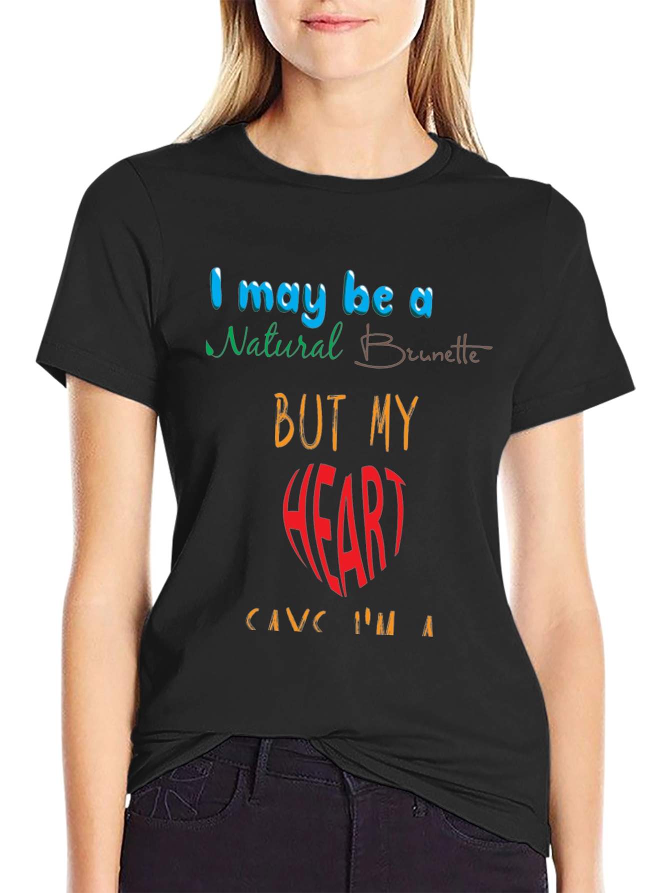 Funny Brunette Heart Graphic Tee - Black