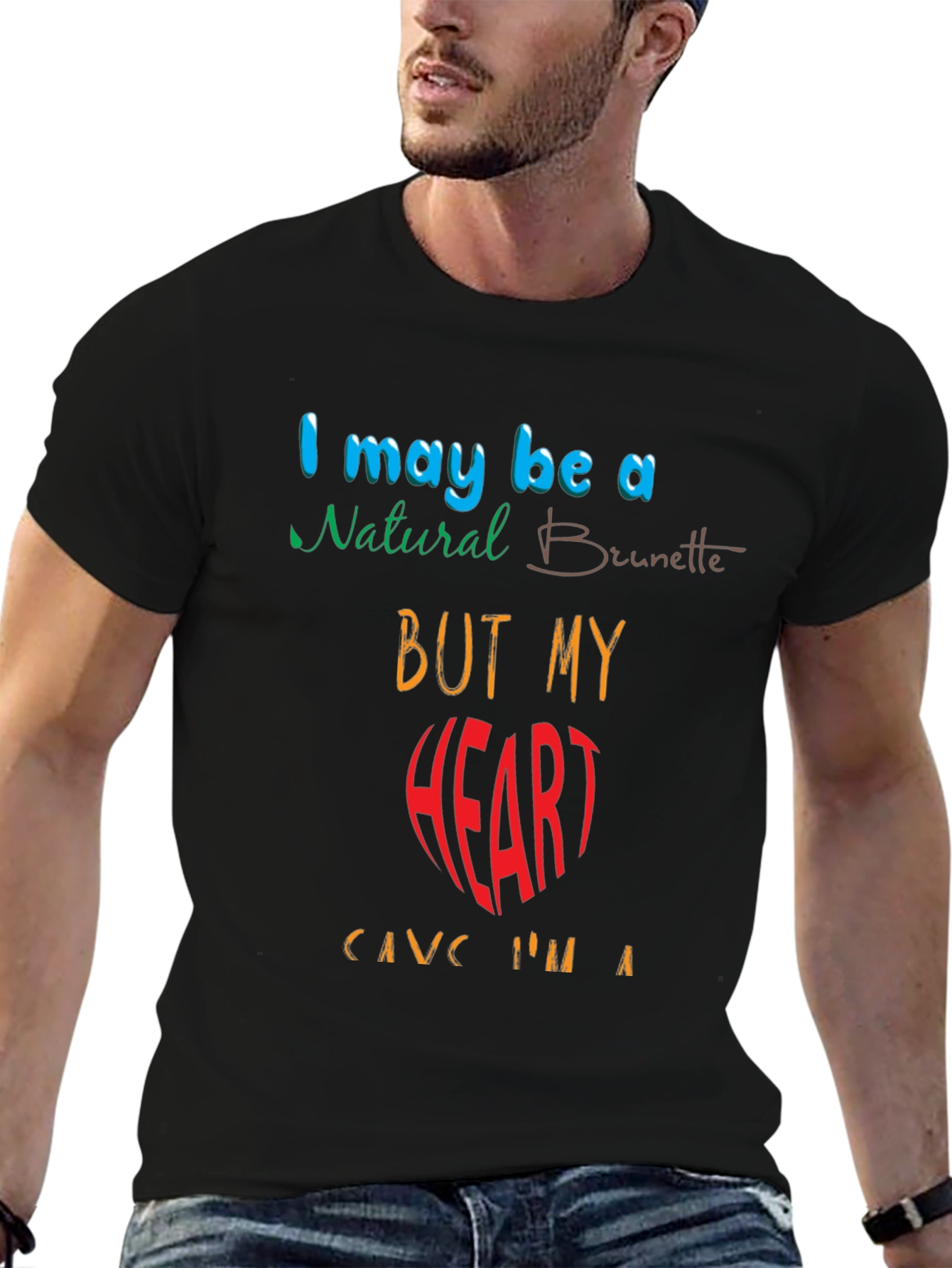 Funny Brunette Heart Graphic Tee - Black
