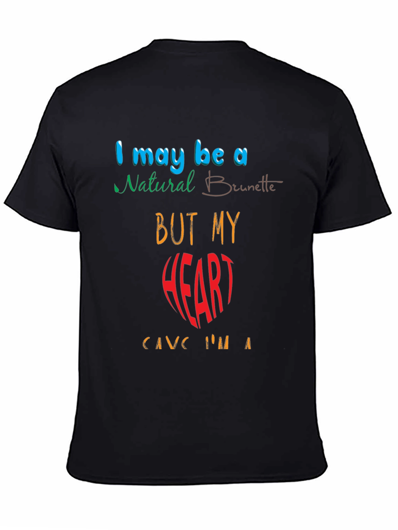 Funny Brunette Heart Graphic Tee - Black