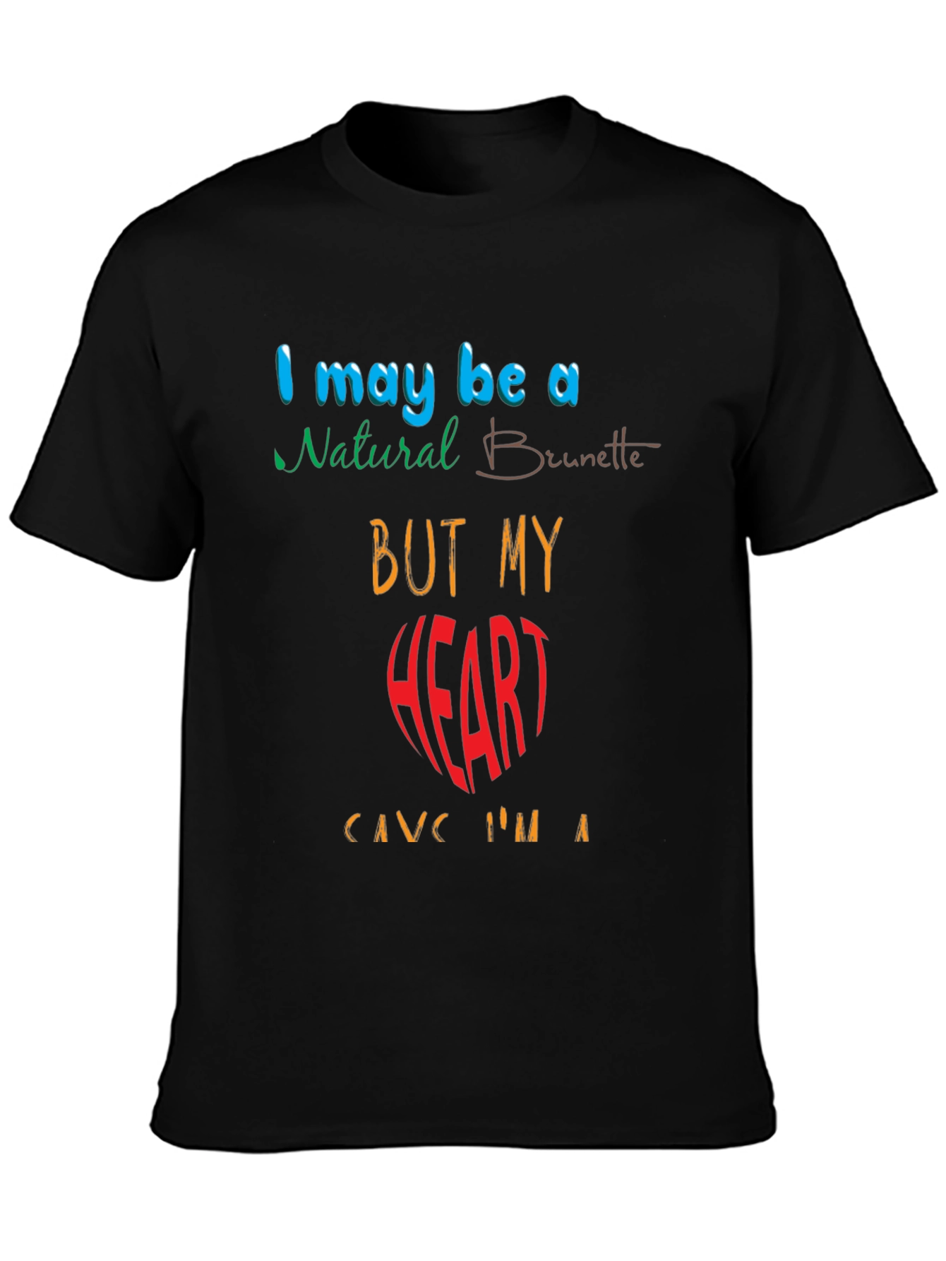 Funny Brunette Heart Graphic Tee - Black