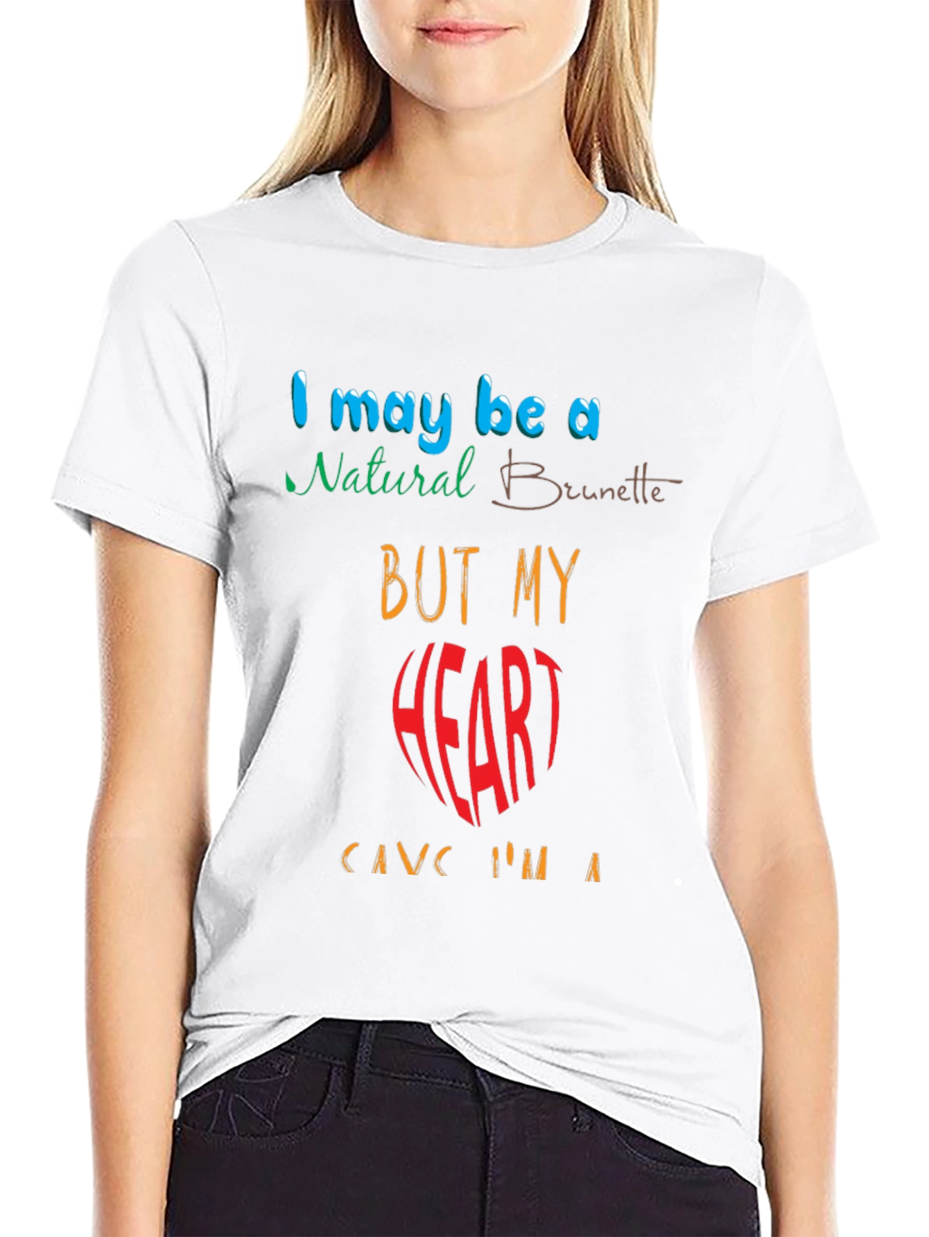 Funny Brunette Heart Graphic Tee - Black