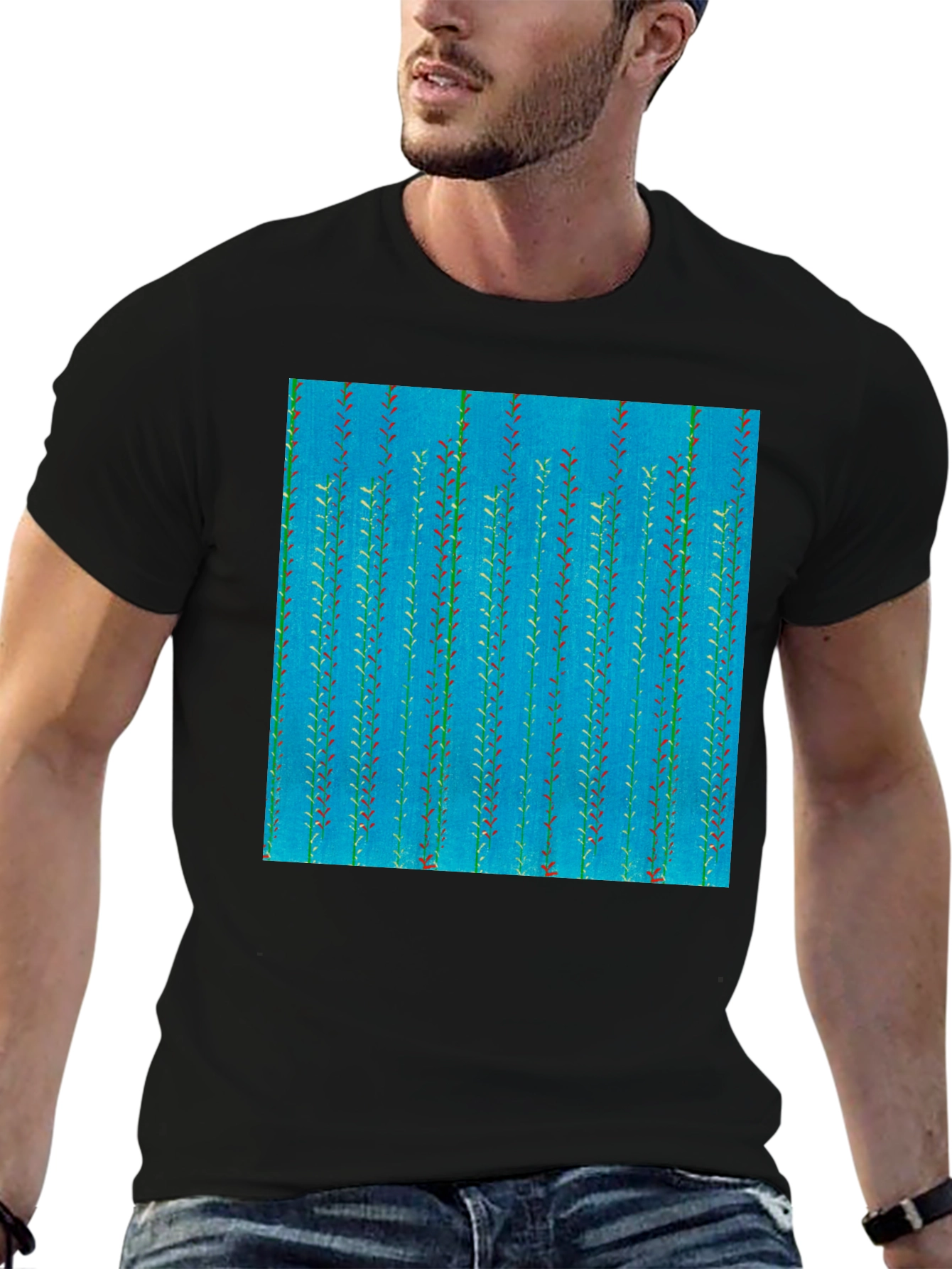 Leaf Pattern Mens Black Tee