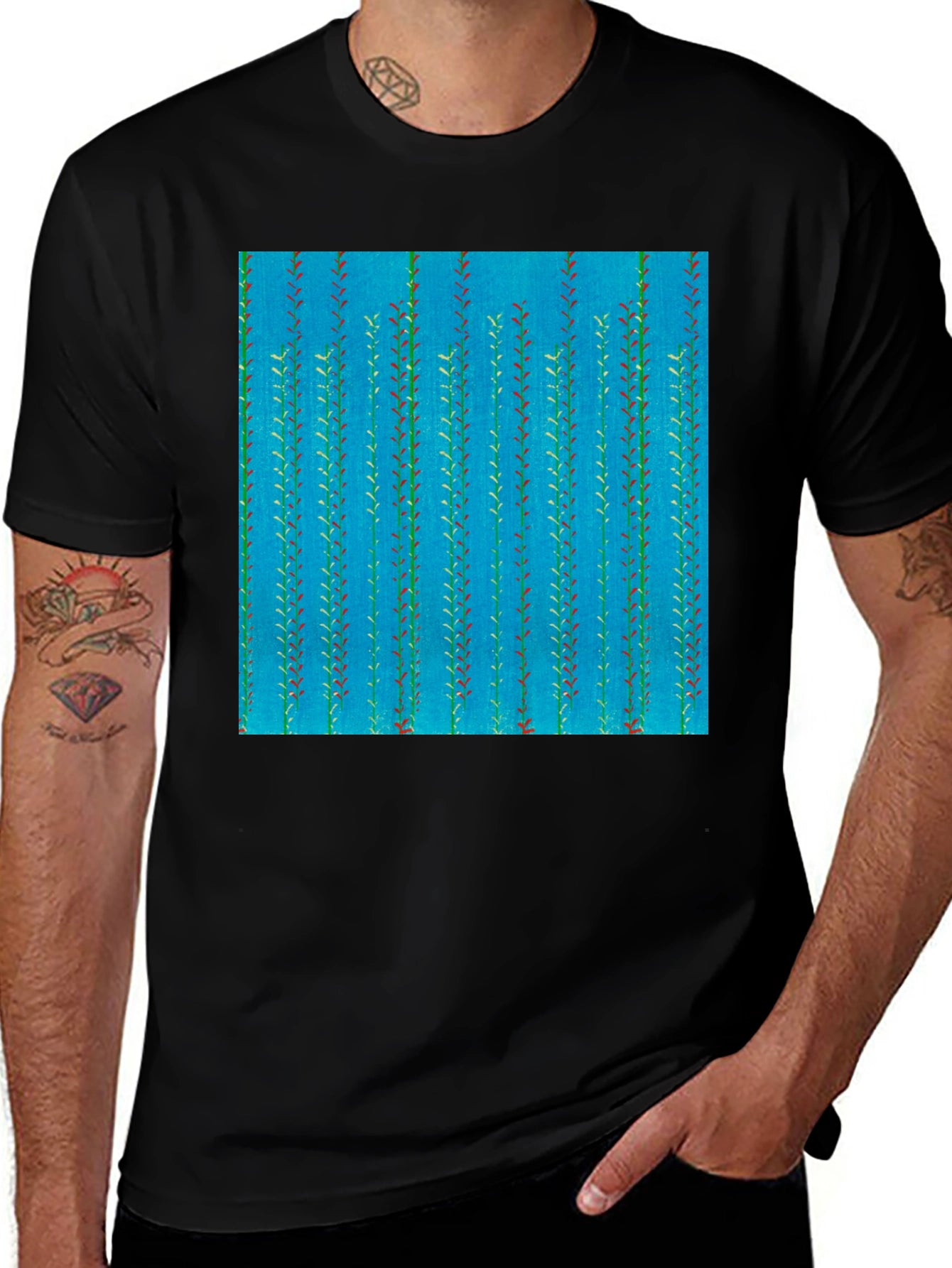 Leaf Pattern Mens Black Tee