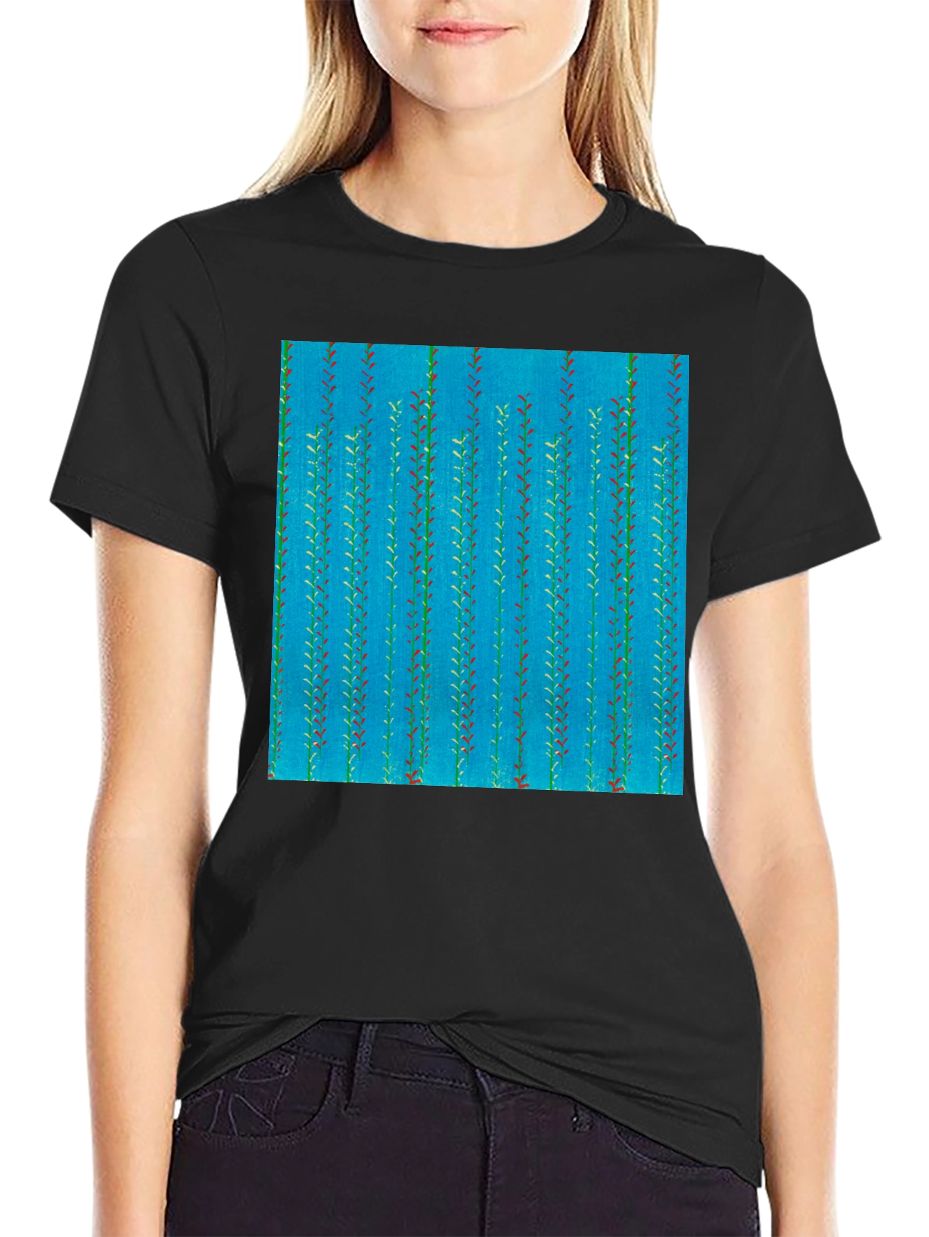 Leaf Pattern Mens Black Tee