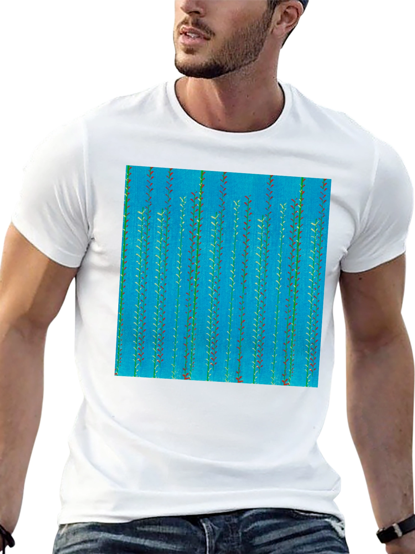 Leaf Pattern Mens Black Tee