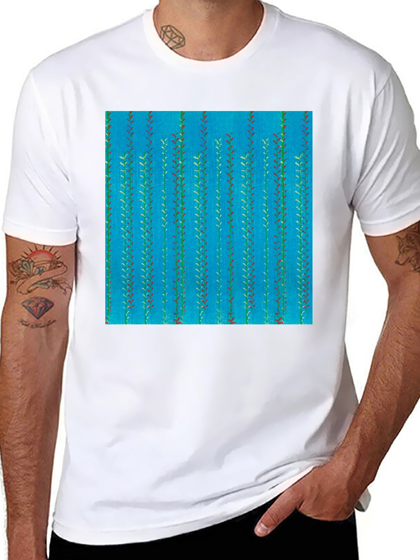 Leaf Pattern Mens Black Tee