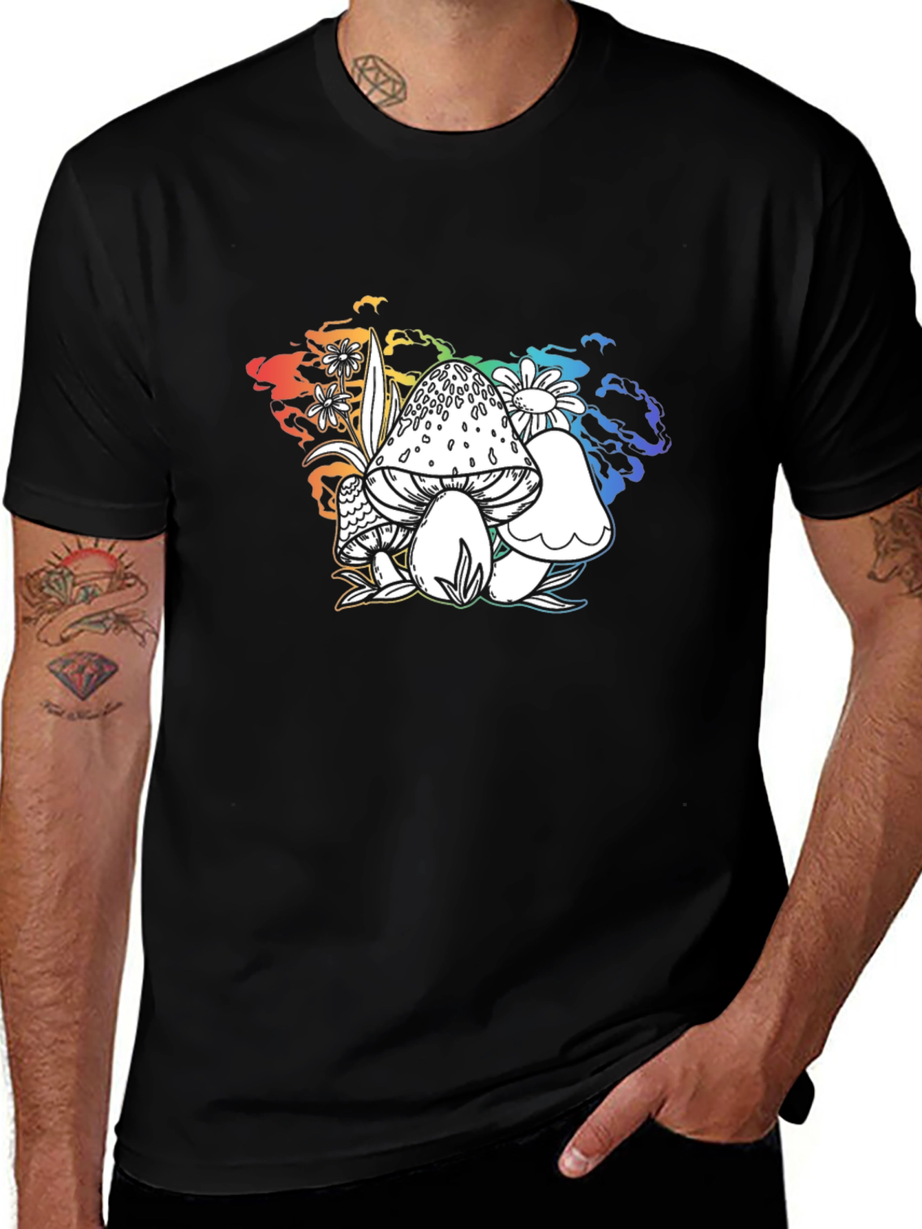 Mushroom Graphic T-Shirt - Black Cotton Tee