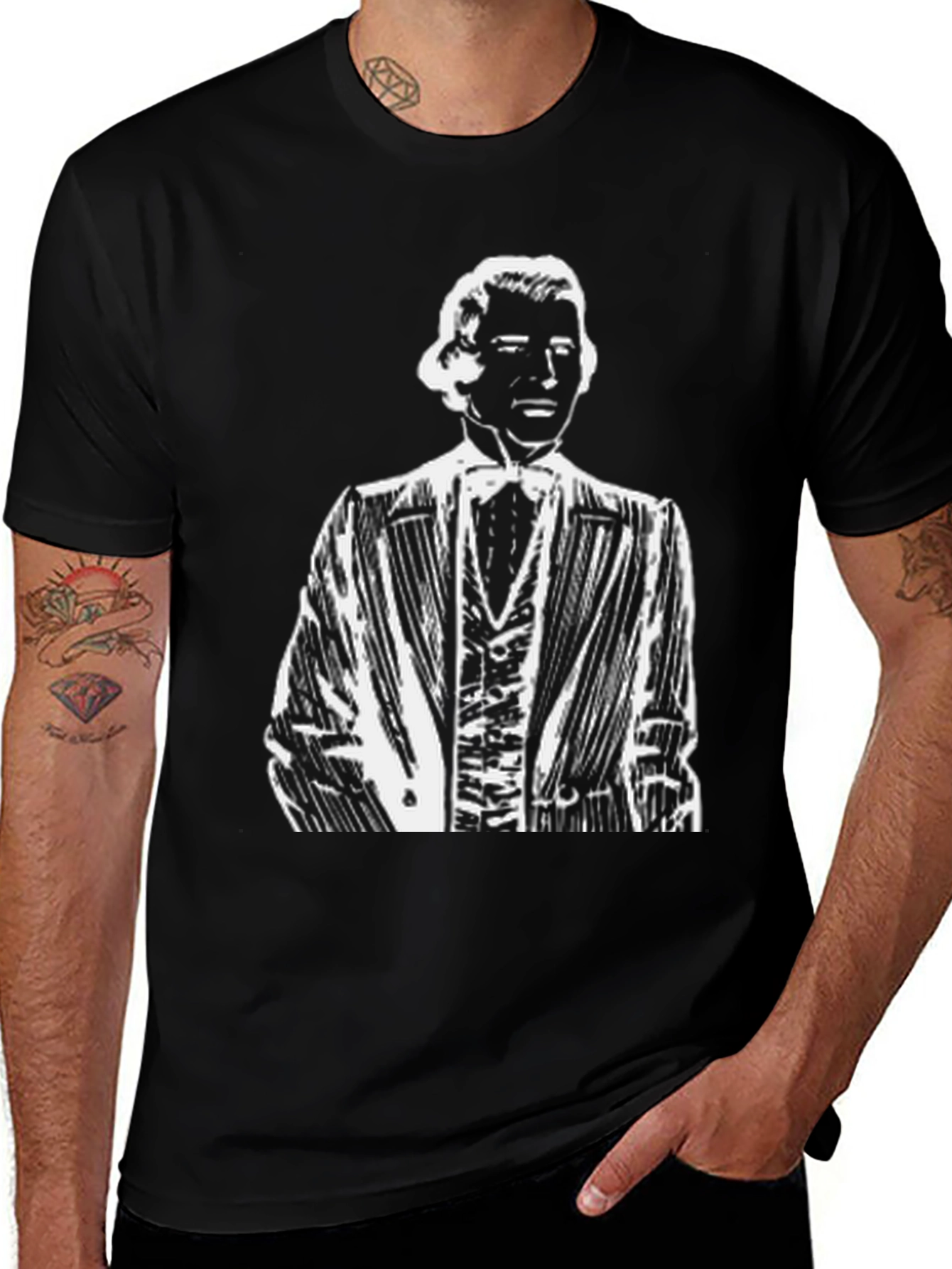 Gentleman Portrait Black T-Shirt - Classically Cool