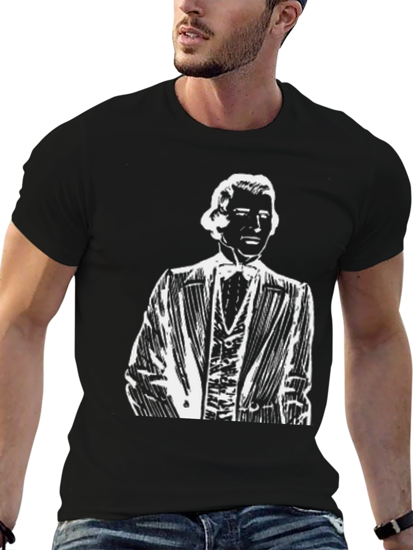 Gentleman Portrait Black T-Shirt - Classically Cool